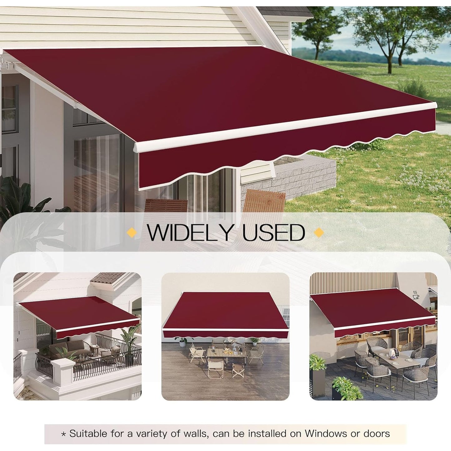 YODOLLA 305 × 244 cm Retractable Manual Awning, Folding Awning with Hand Crank Patio