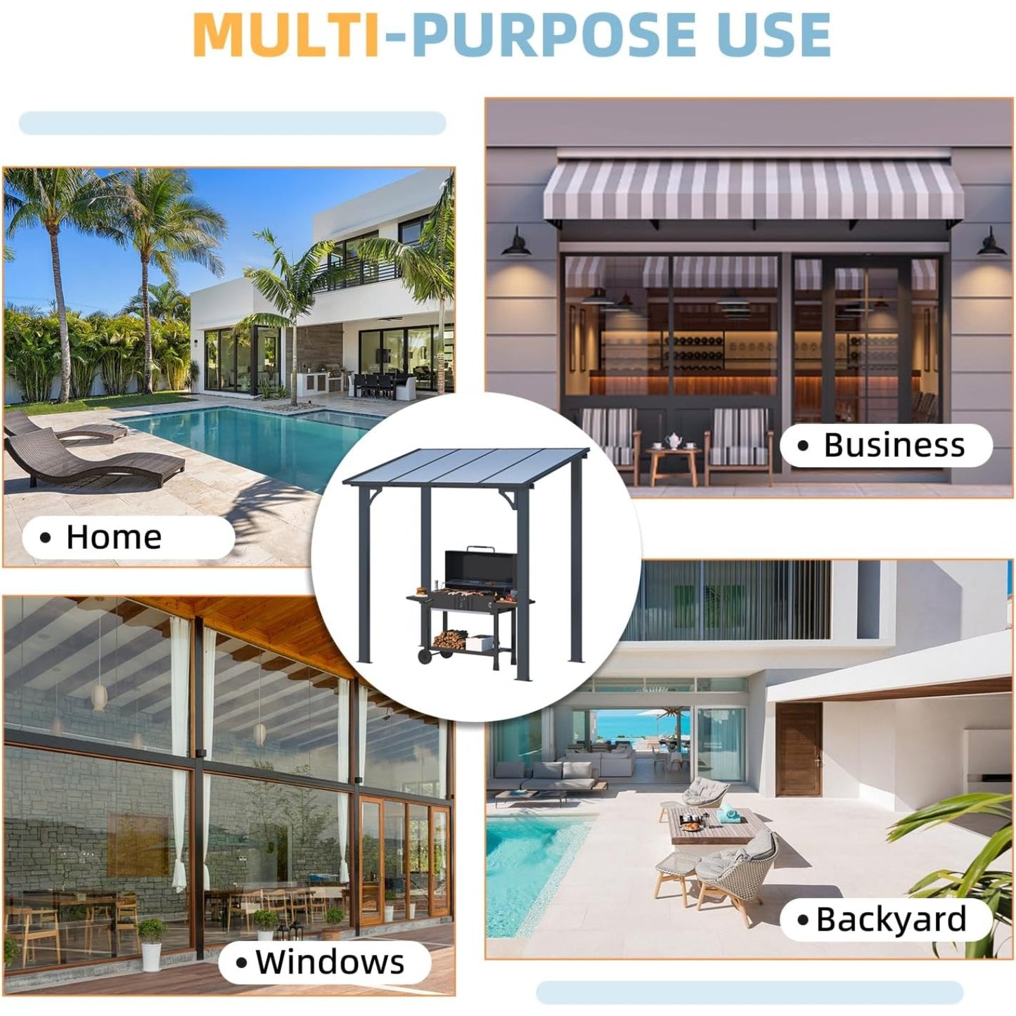 YODOLLA 2.4 x 1.5m Wall-Mounted Metal Hardtop Gazebo