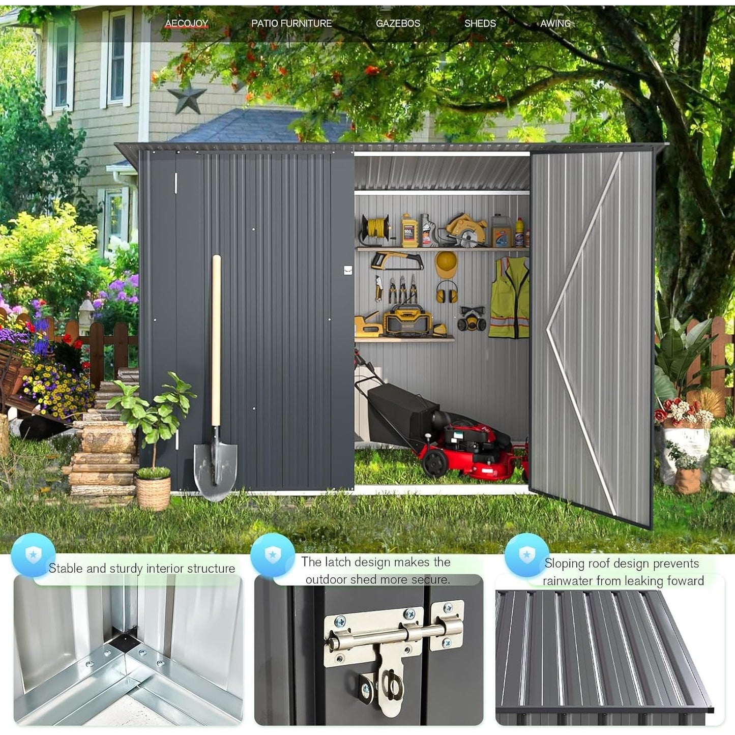 YODOLLA 2.1x0.9m Garden Shed Storage, Lockable Bike Shed with Door
