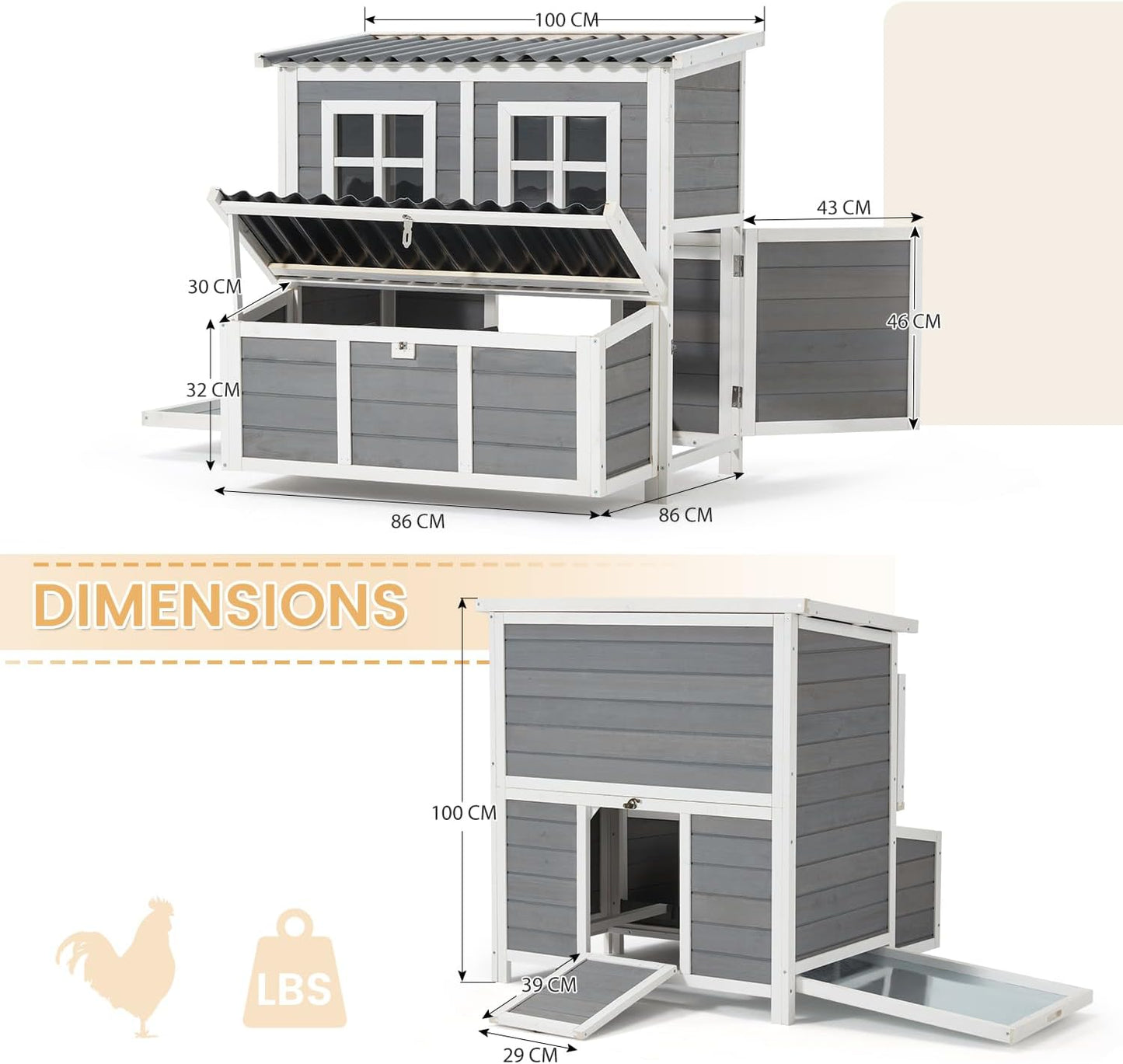 YODOLLA Wooden Outdoor Hen House, Garden Chicken Poultry Ark