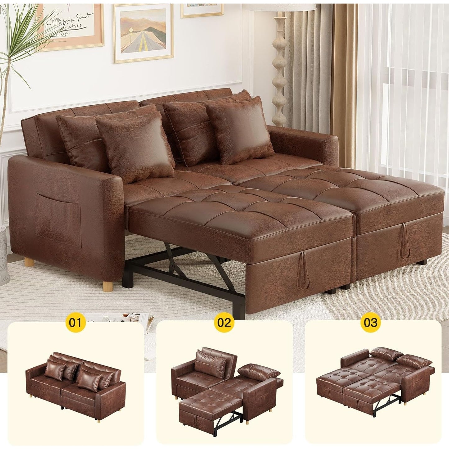 YODOLLA Sofa Bed Sleeper Pull Out Convertible, 2-Seater 3-in-1 Sofa Couch Beds