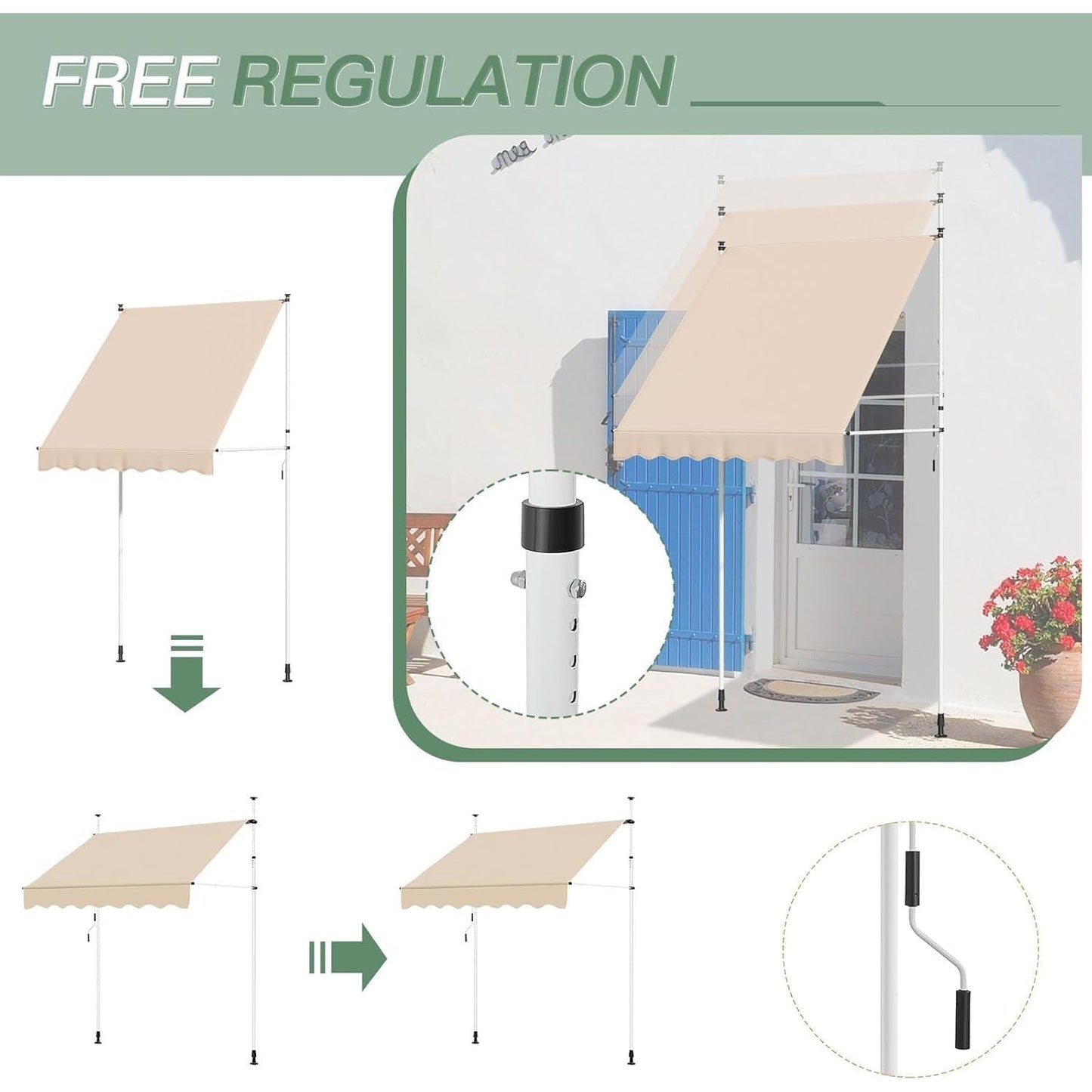 YODOLLA DIY Free Standing Awning, Garden Awnings with Hand Crank