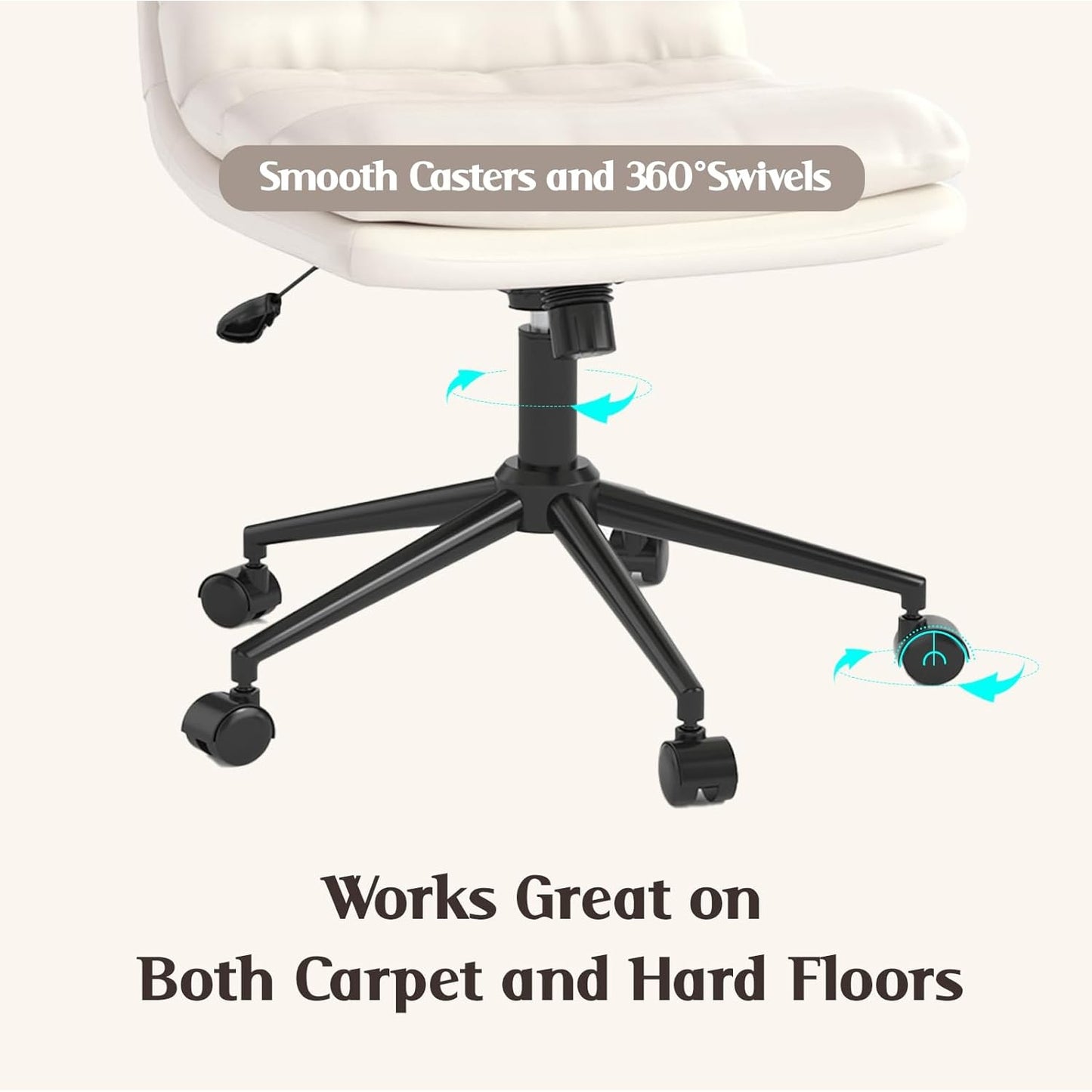 YODOLLA Armless Office Chair Wide Seat, Height Adjustable Computer Swivel Vanity Chairs
