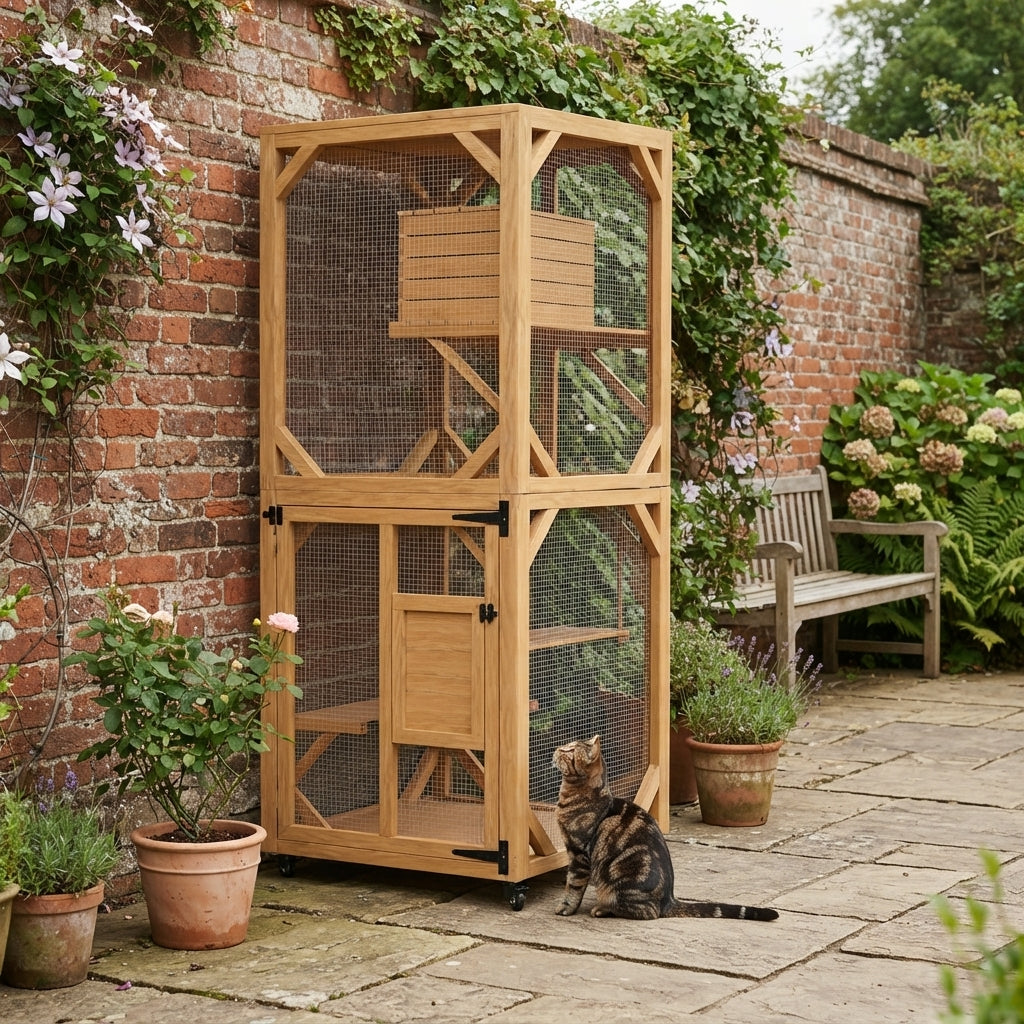 YODOLLA Outdoor Catio Enclosure with Hammock, Safe Play Space for Cats, Natural