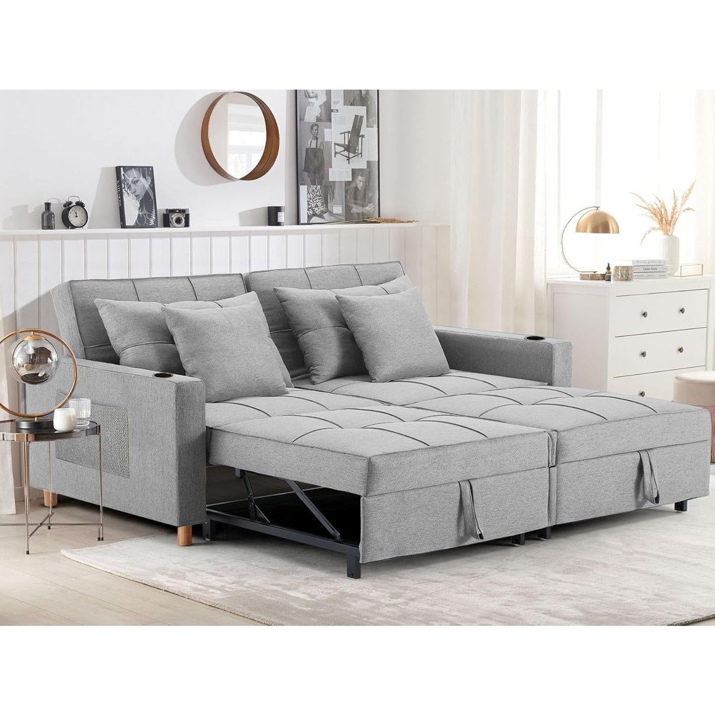 YODOLLA Sofa Bed Sleeper Pull Out Convertible, 2-Seater 3-in-1 Sofa Couch Beds