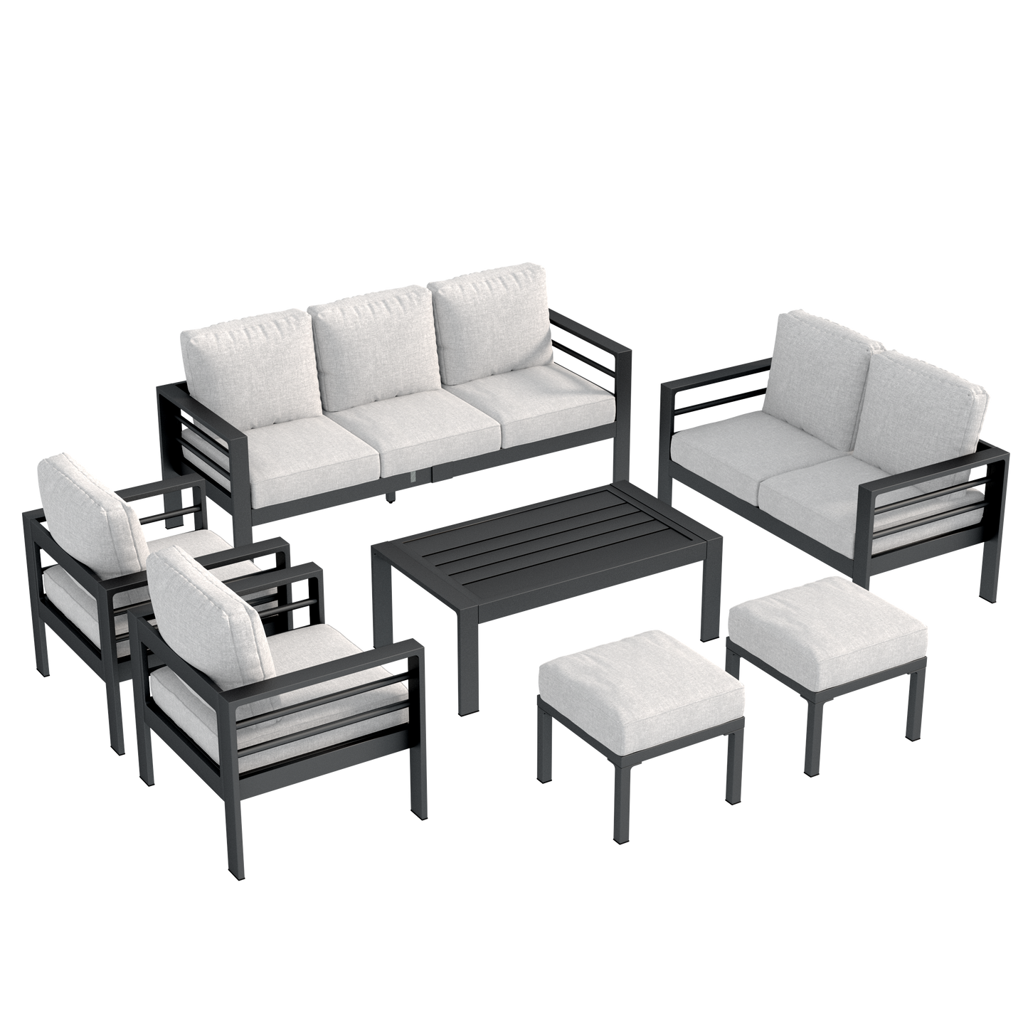 YODOLLA 7-Piece Aluminium Garden Furniture Set, 9 Seater Conversational Corner Sofa