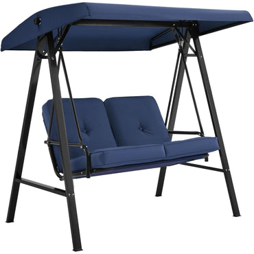 YODOLLA 2 Seater Garden Swing Chair with Adjustable Canopy & Cushions-Navy