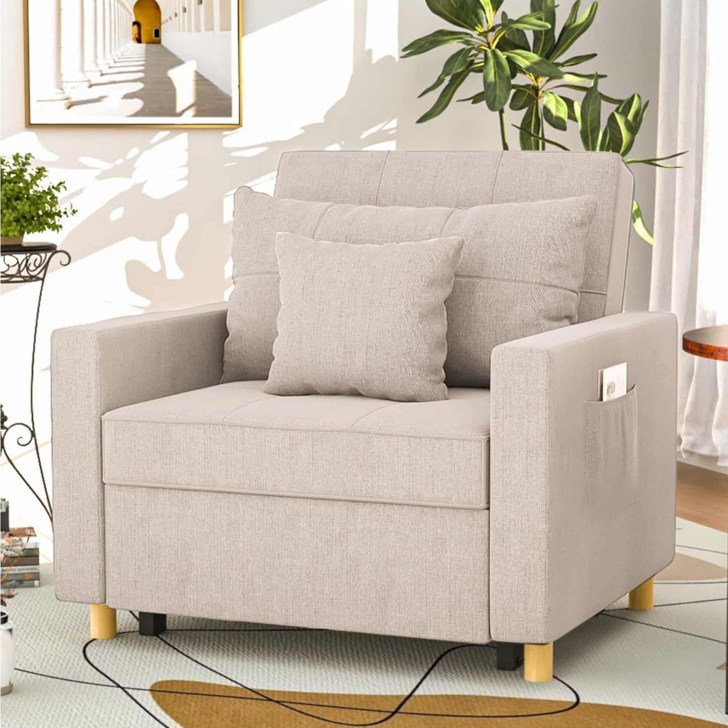 YODOLLA 3-in-1 Sleeper Sofa Bed, 192cm Convertible Single Sofa, Adjustable Armchair