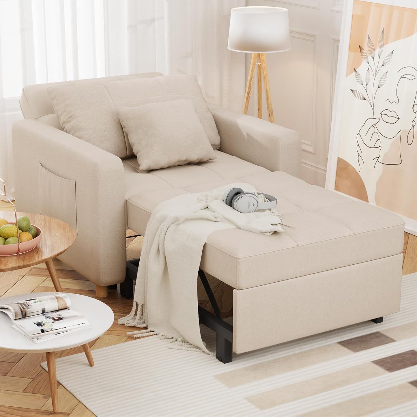 YODOLLA 3-in-1 Sleeper Sofa Bed, 192cm Convertible Single Sofa, Adjustable Armchair