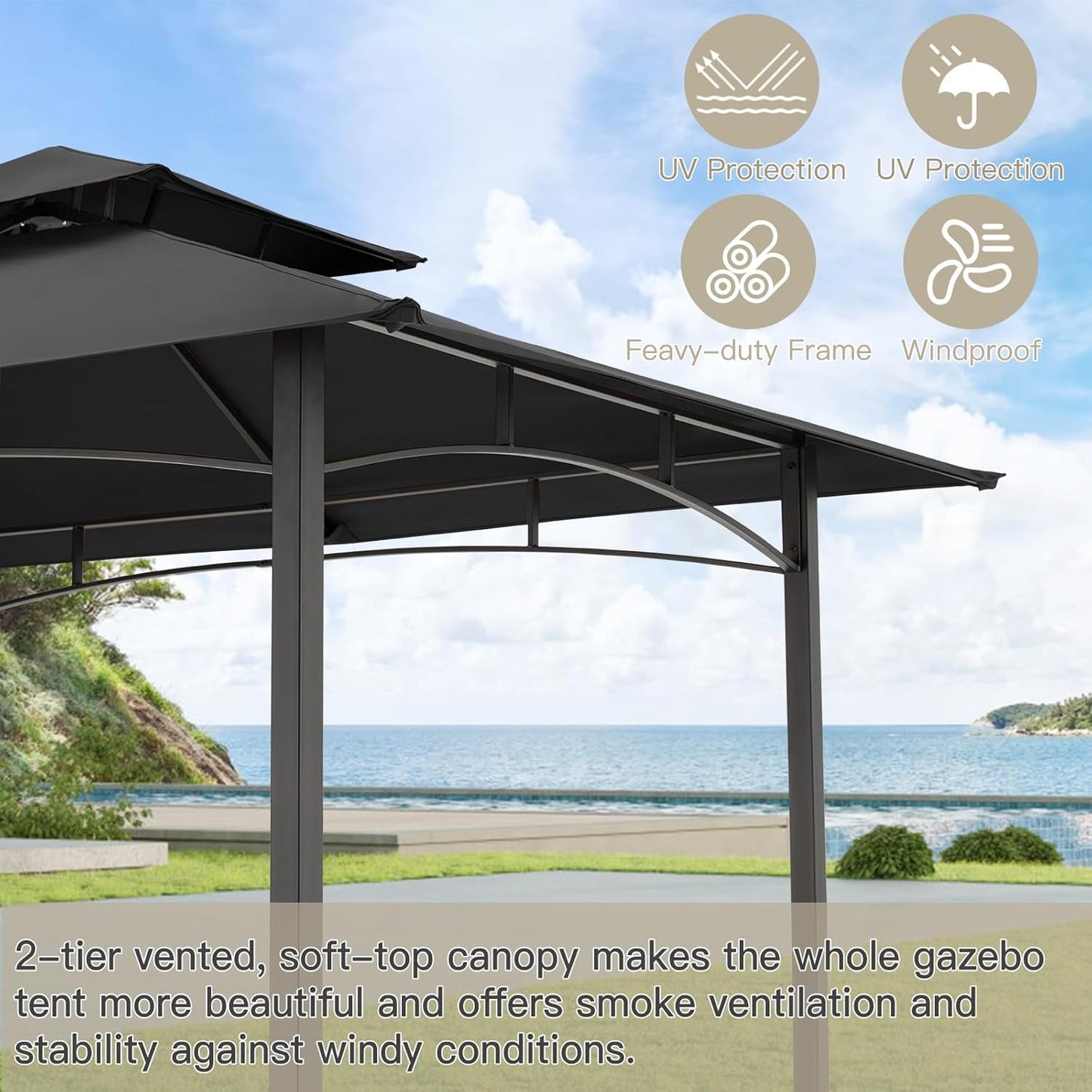 YODOLLA 2.5m Double-Tier BBQ Gazebo Grill Canopy