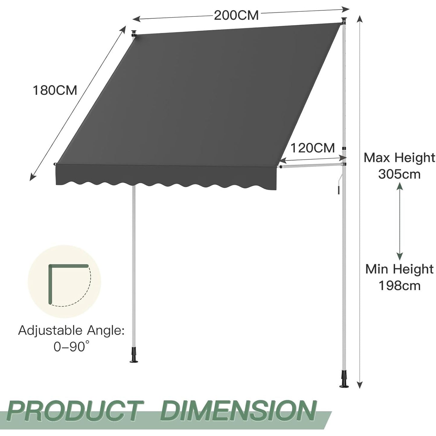 YODOLLA DIY Free Standing Awning, Garden Awnings with Hand Crank
