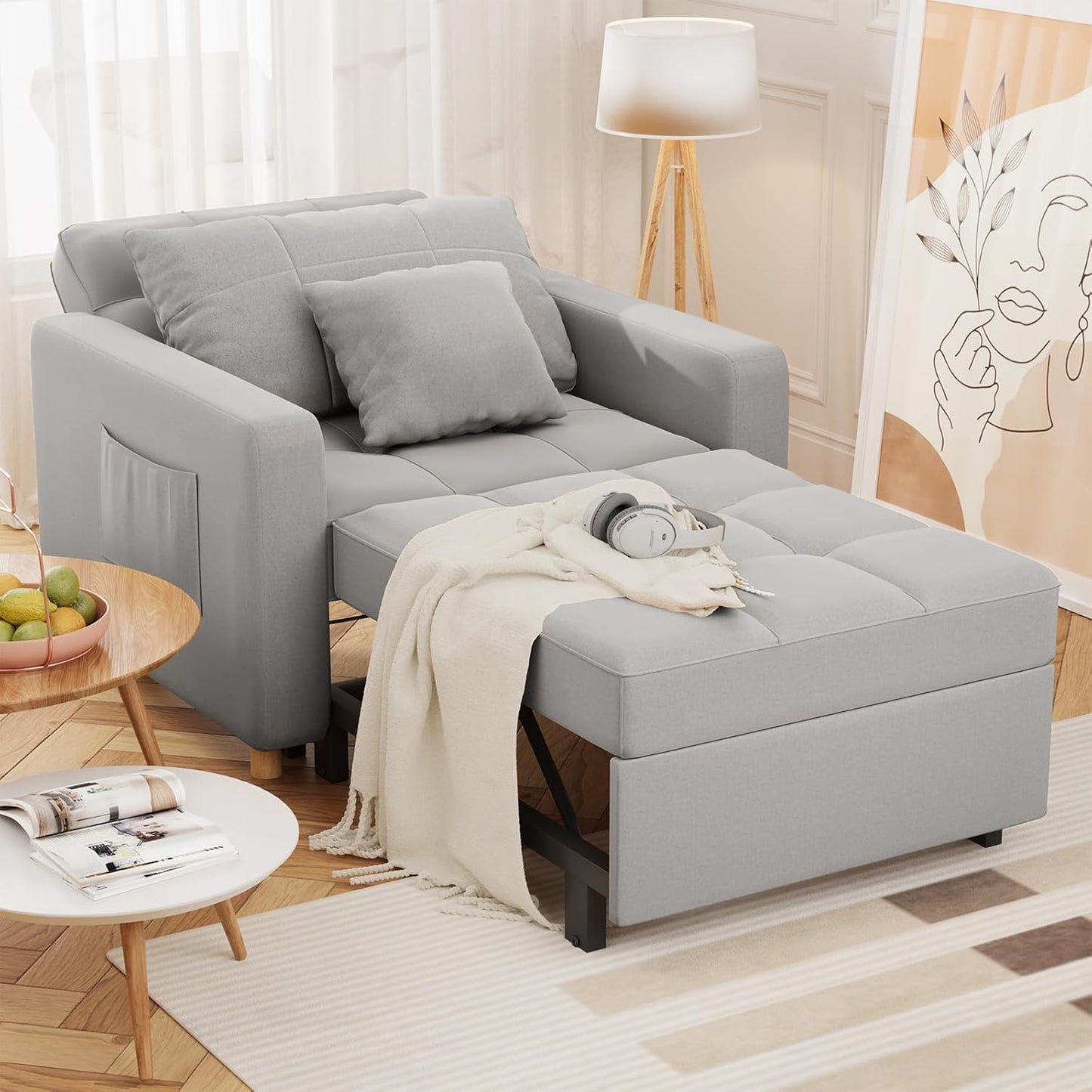 YODOLLA 3-in-1 Sleeper Sofa Bed, 192cm Convertible Single Sofa, Adjustable Armchair