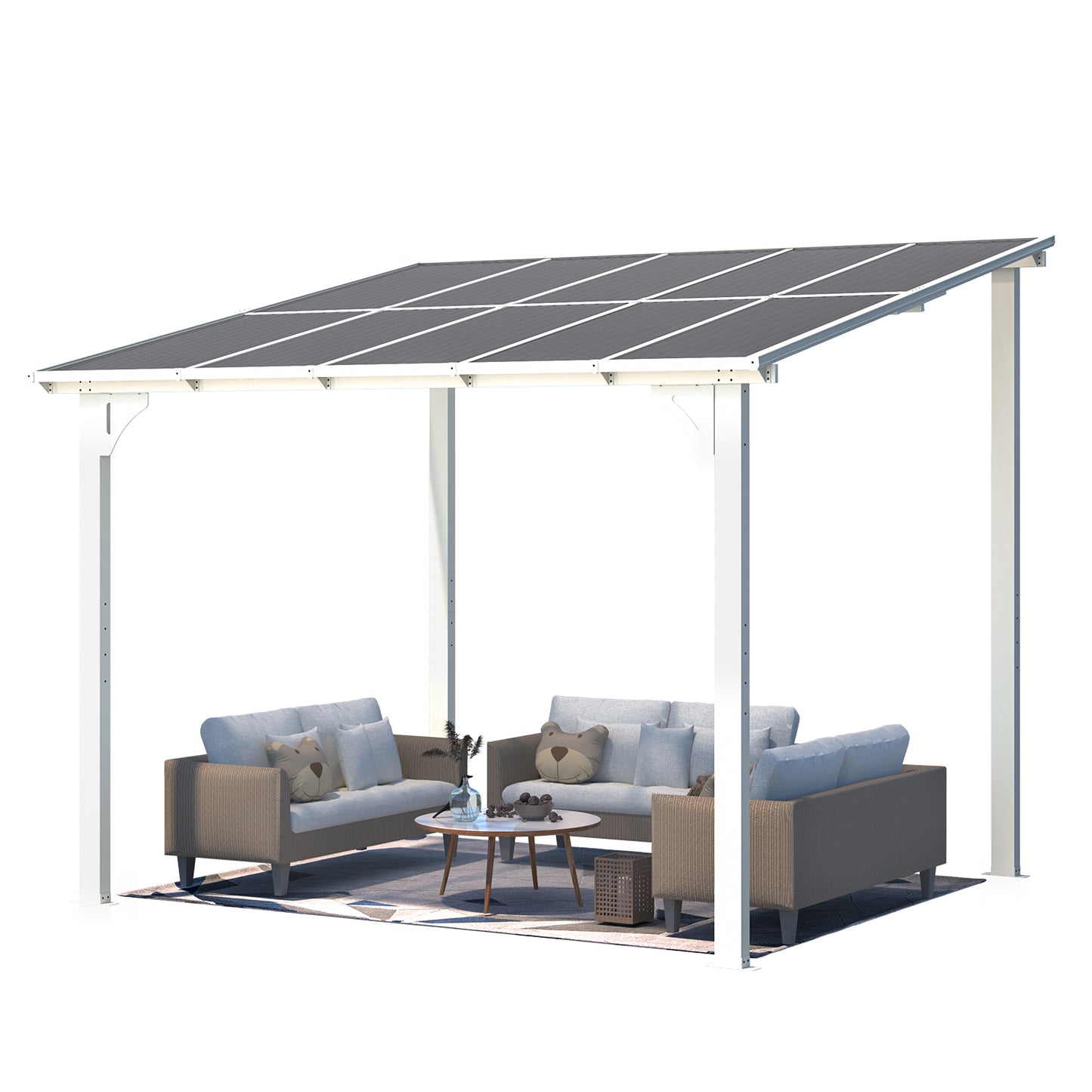 YODOLLA 2.4m x 3m Wall-Mounted Aluminium Awning Gazebo, Lean to Pergola