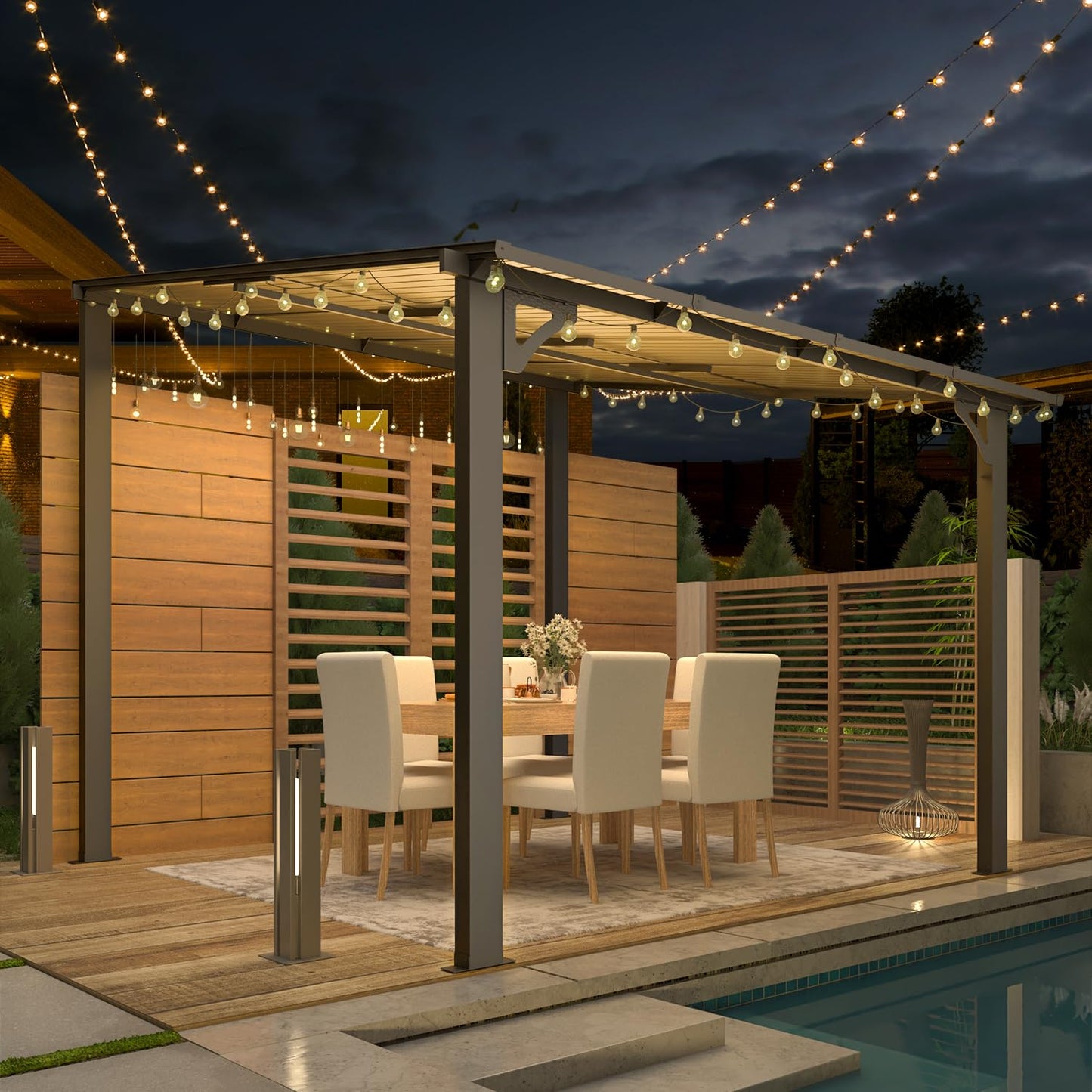 YODOLLA 2.4m x 2.4m Wall-Mounted Aluminium Awning Gazebo, Lean to Pergola