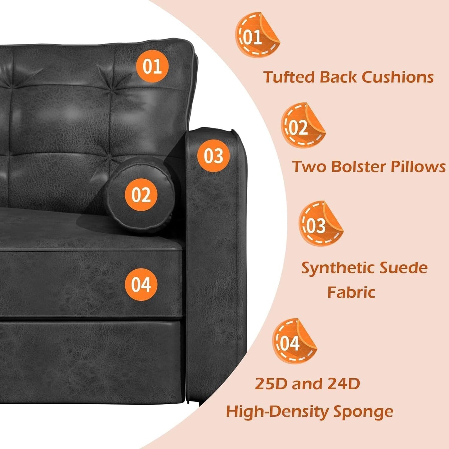 YODOLLA 3 Seater Sofa Large, 214cm Modern Sleeper Sofa Loveseat