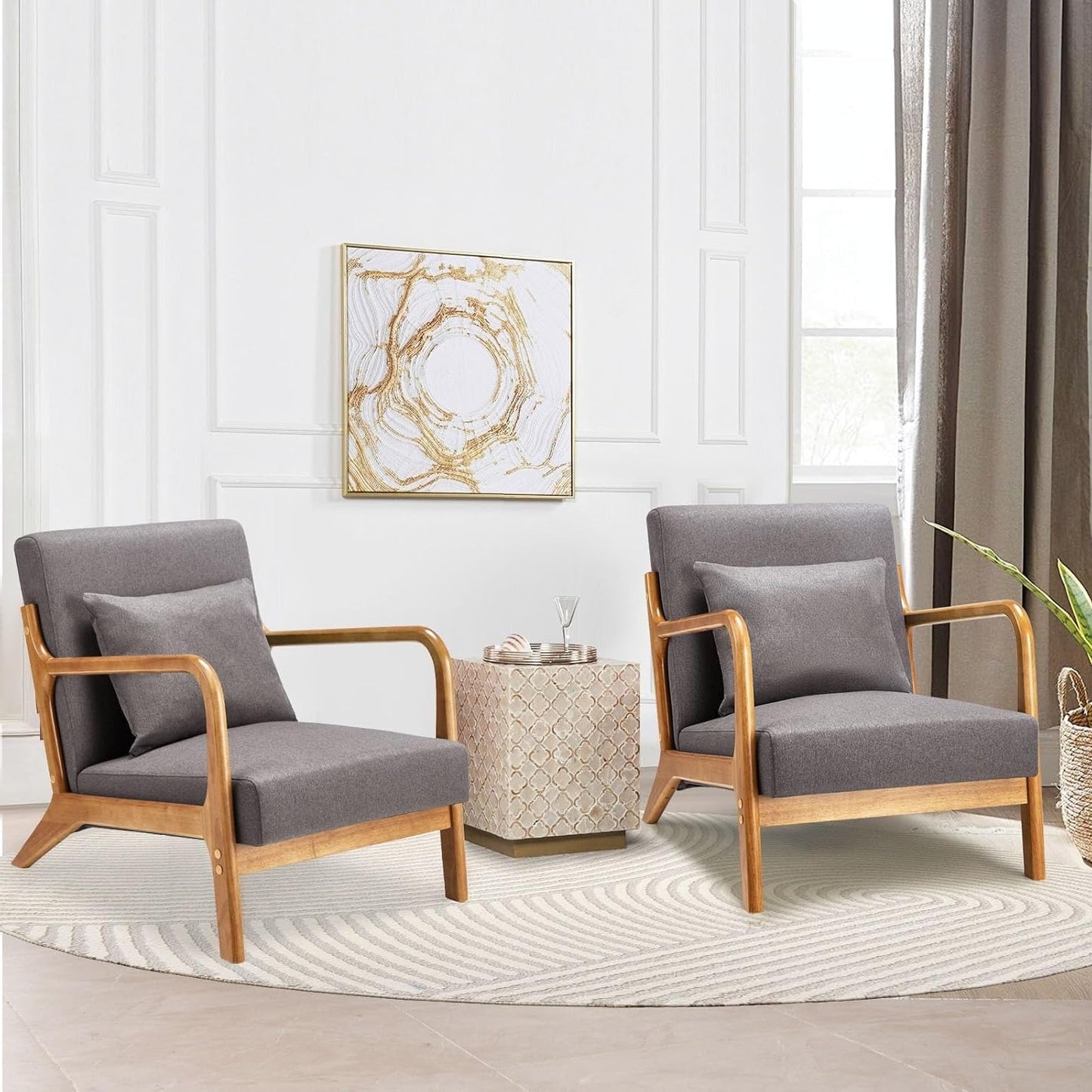YODOLLA Mid-century Armchair, Tub Chair with Wood Frame