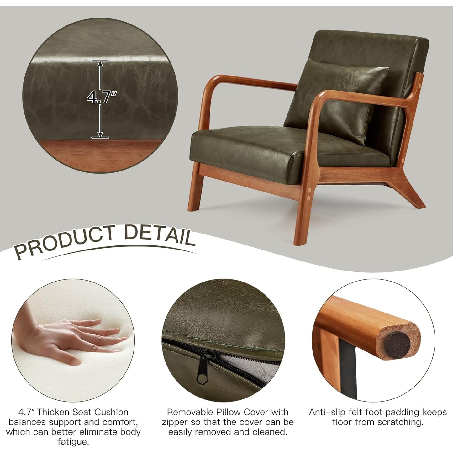 YODOLLA Mid-century Armchair, Tub Chair with Wood Frame