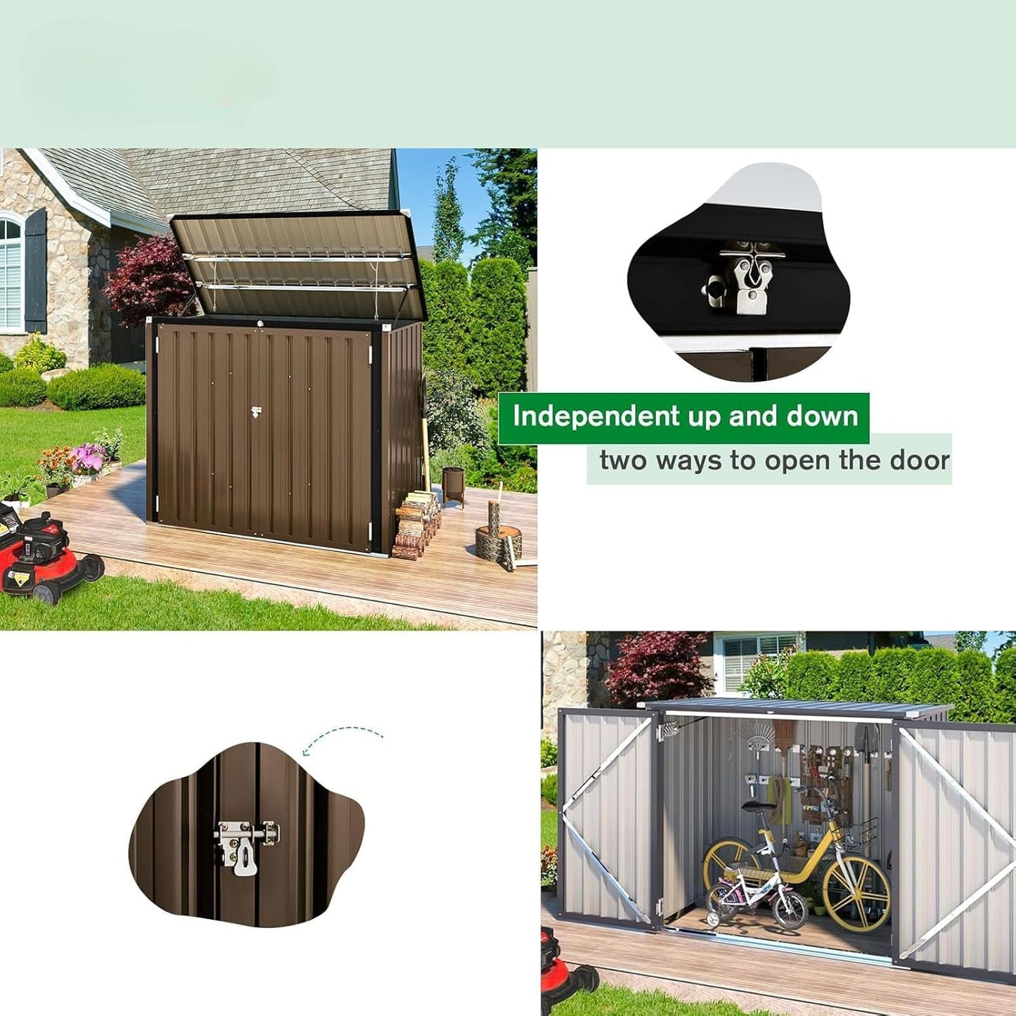 YODOLLA Outdoor Trash Can Storage Shed, Garden Storage Box, Metal Outdoor Shed with Double Door