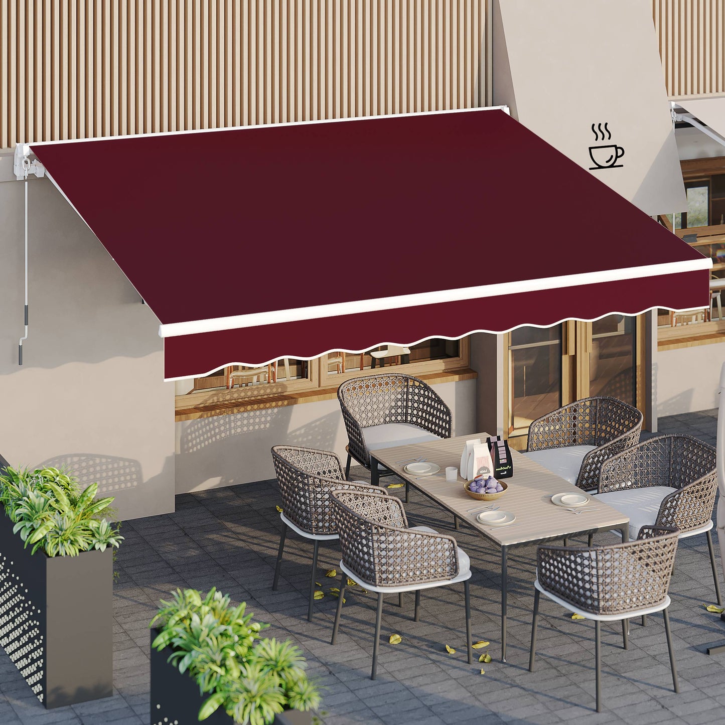 YODOLLA 396 × 299 cm Retractable Manual Awning, Folding Awning with Hand Crank Patio