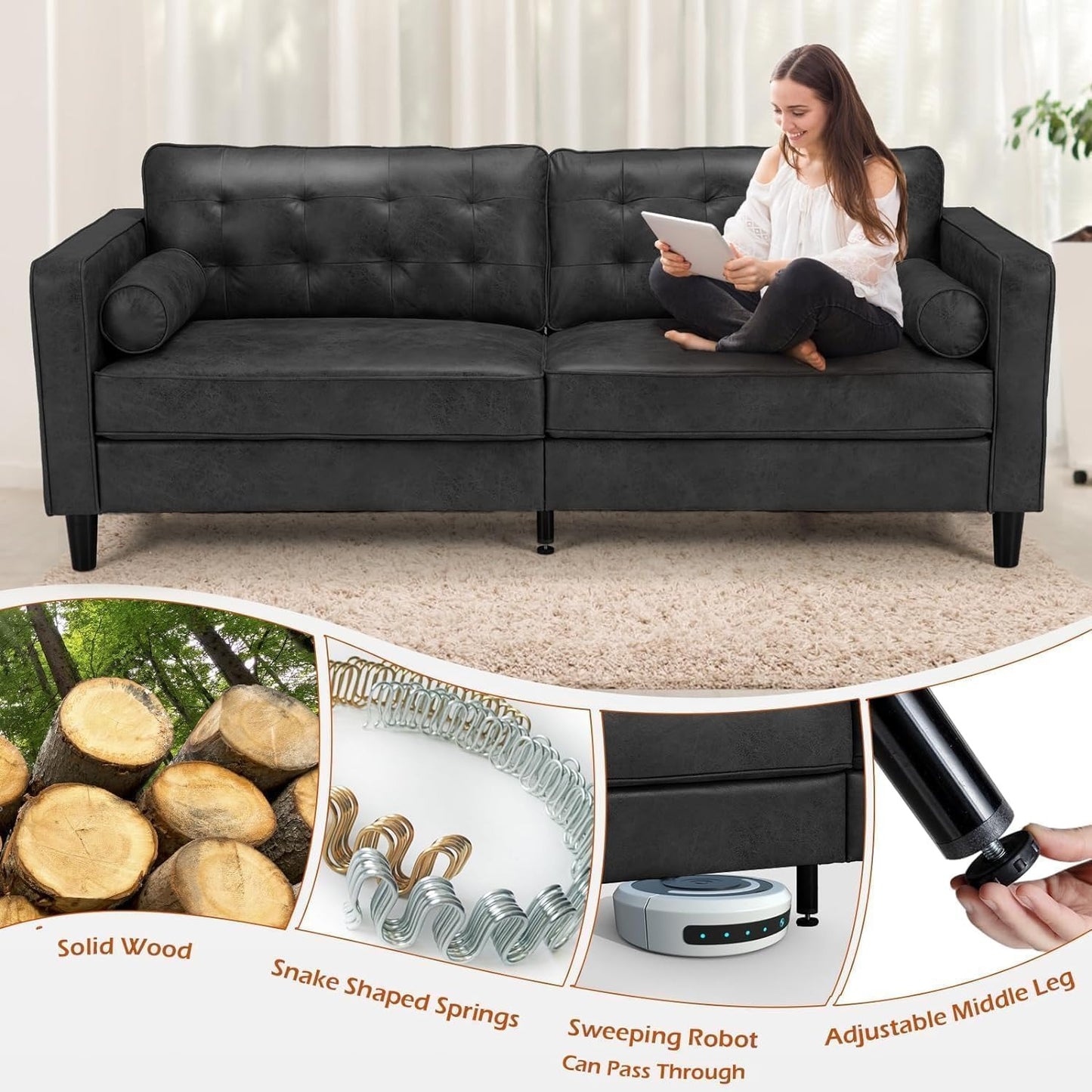 YODOLLA 3 Seater Sofa Large, 214cm Modern Sleeper Sofa Loveseat