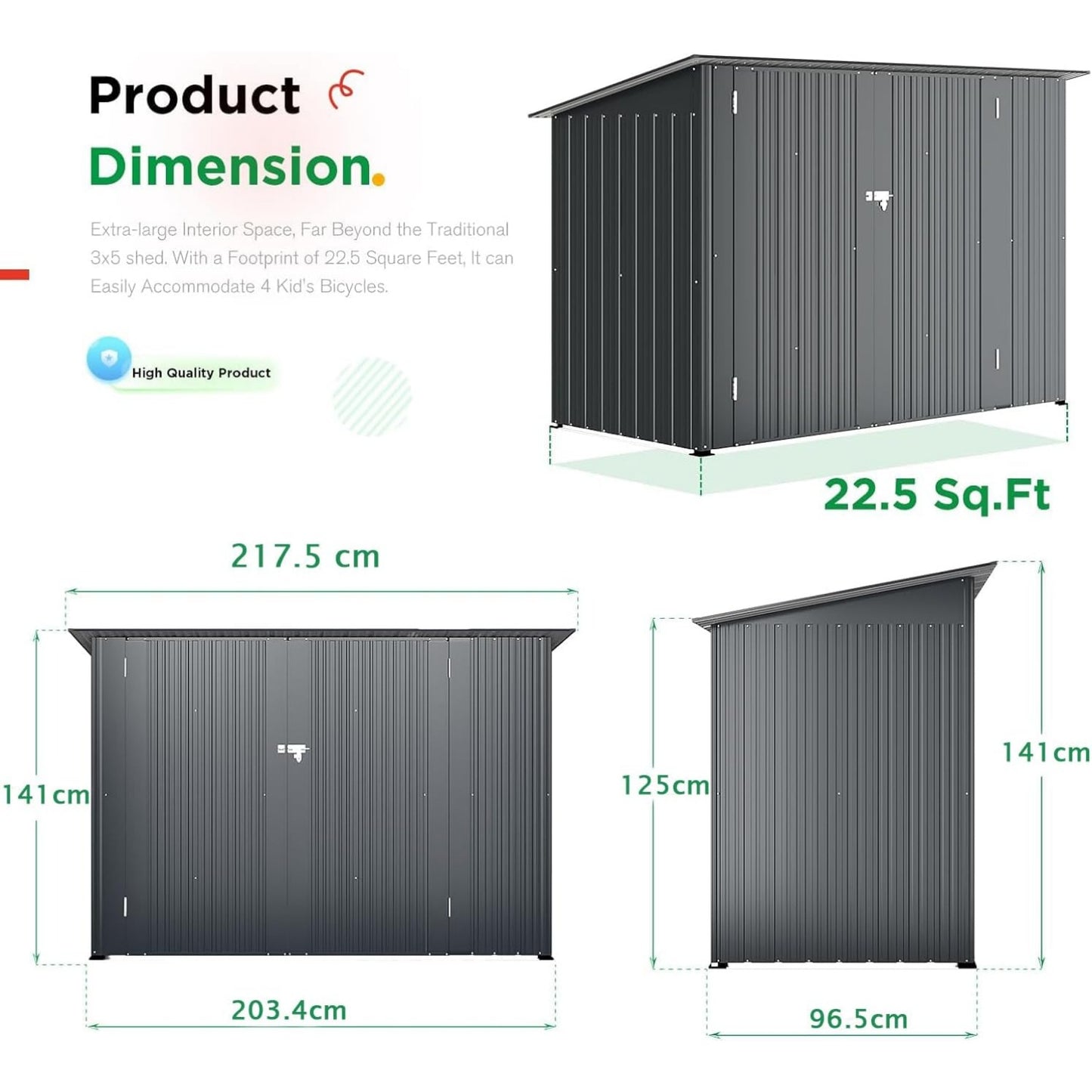 YODOLLA 2.1x0.9m Garden Shed Storage, Lockable Bike Shed with Door