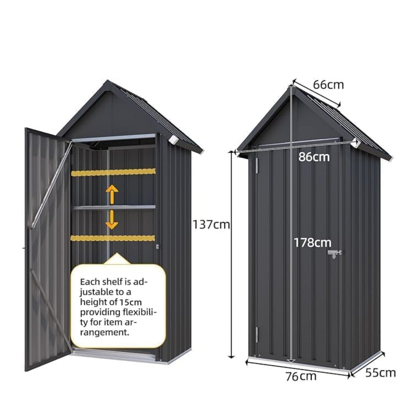 YODOLLA Outdoor Tall Garden Storage Box with 3 Adjustable Shelves