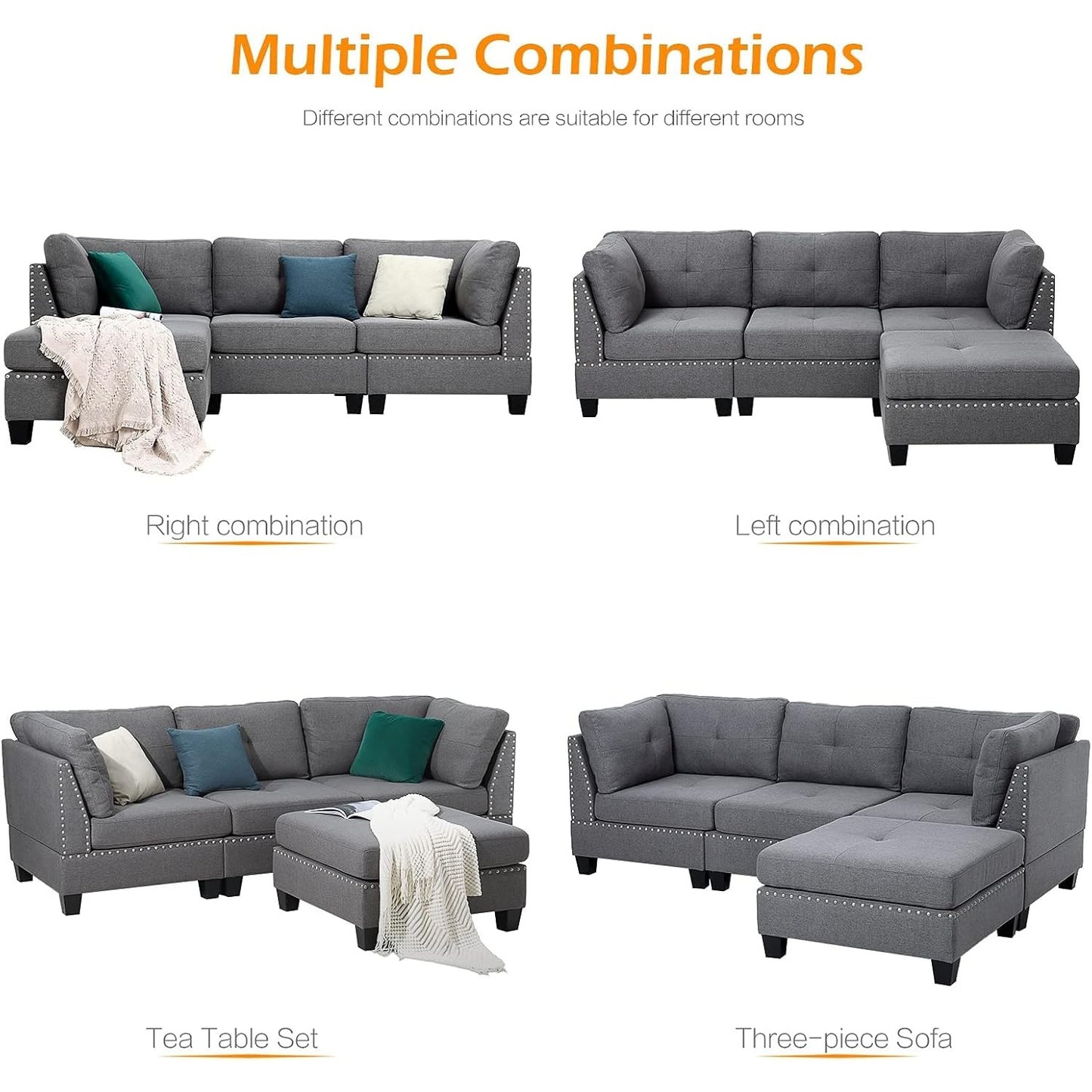 YODOLLA 225cm L-Shaped Corner Sofa, 3-4 Seater Modern Sofa Couch with Footstool