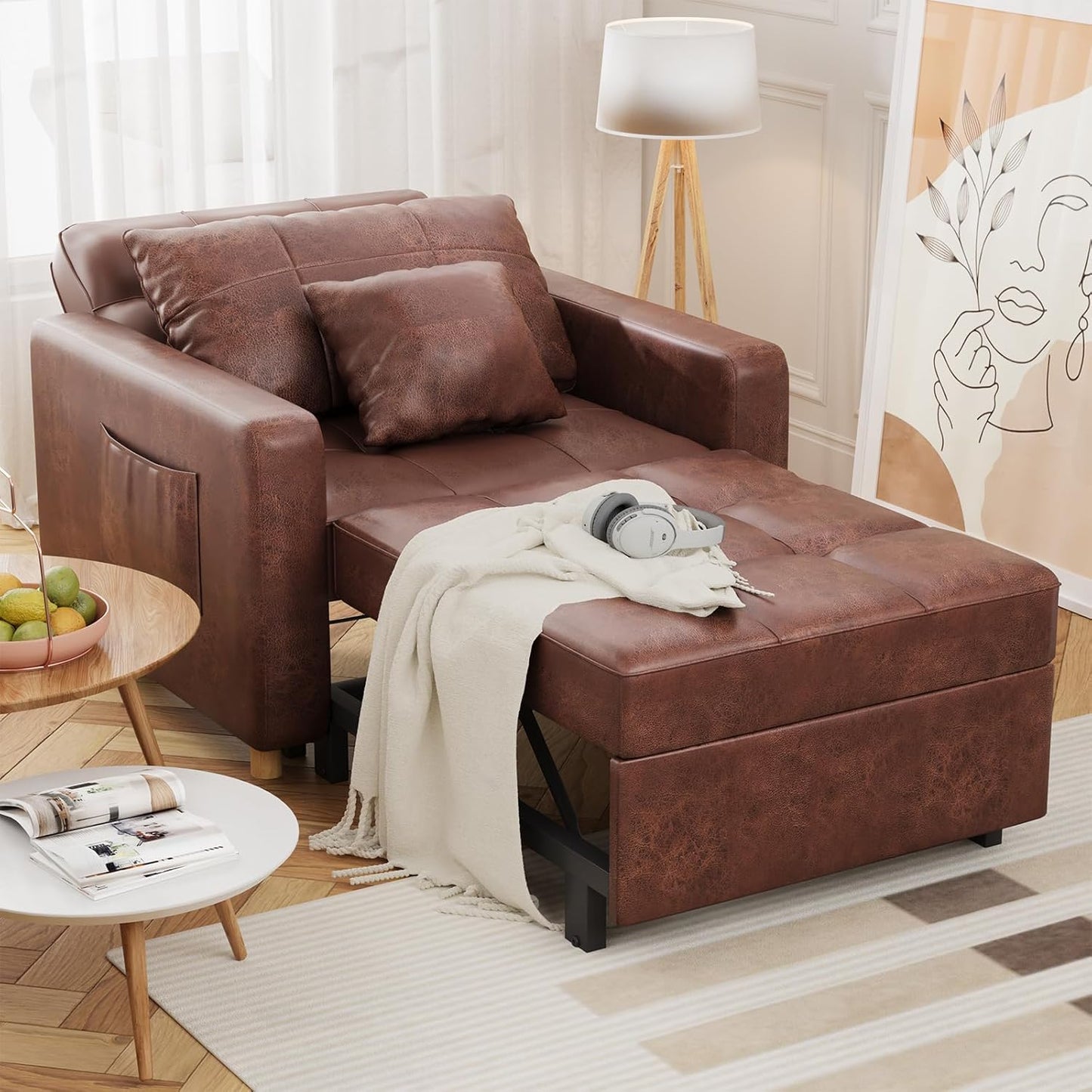 YODOLLA 3-in-1 Sleeper Sofa Bed, 192cm Convertible Single Sofa, Adjustable Armchair