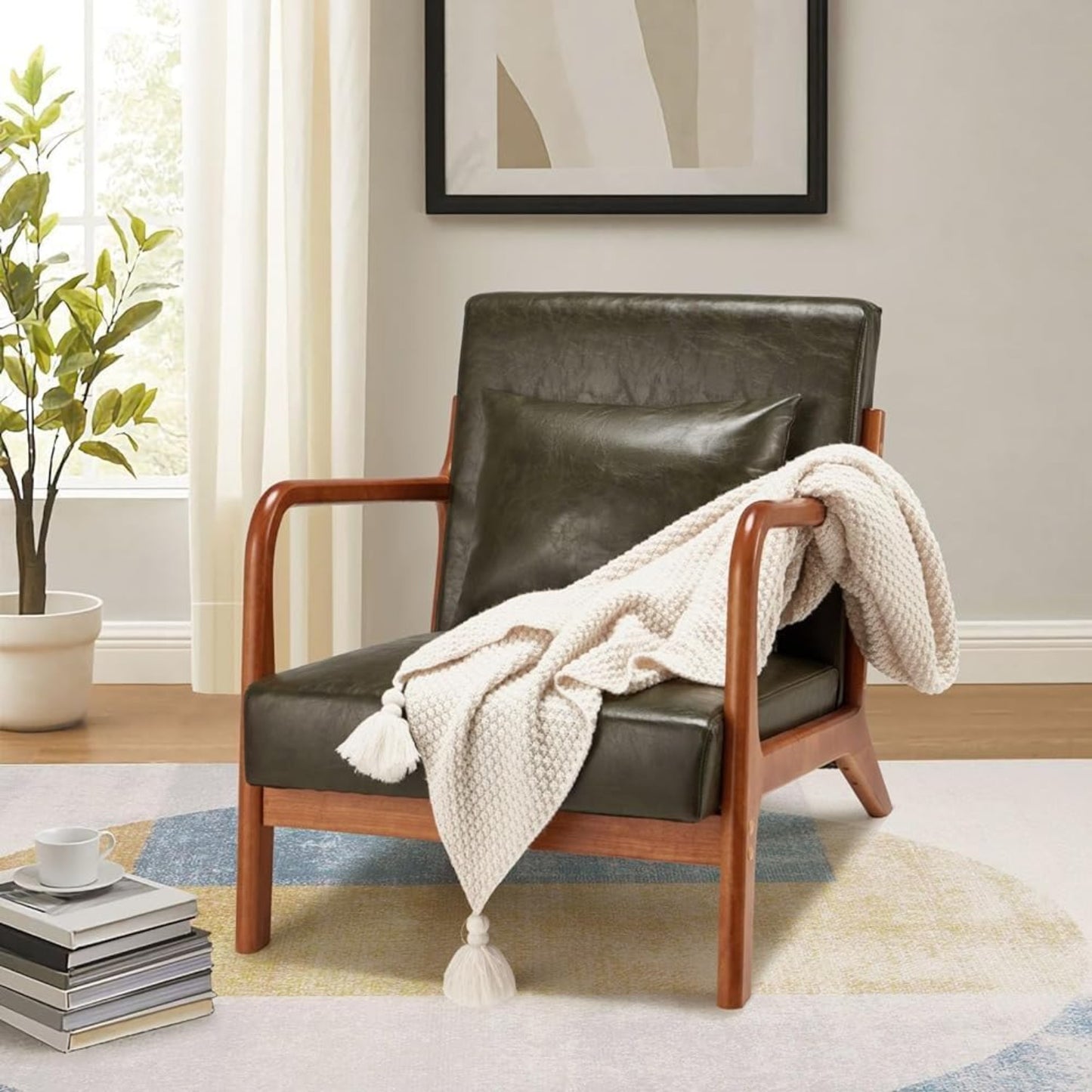 YODOLLA Mid-century Armchair, Tub Chair with Wood Frame