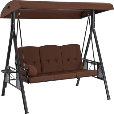 YODOLLA 3-Seat Patio Porch Swing Chair, Brown