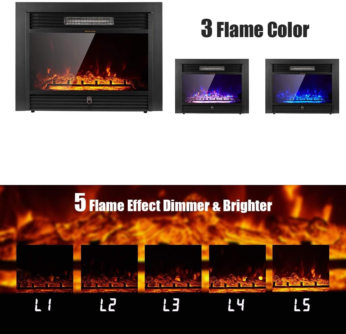 YODOLLA Electric Fireplace, Recessed Wall Mounted with Remote Control
