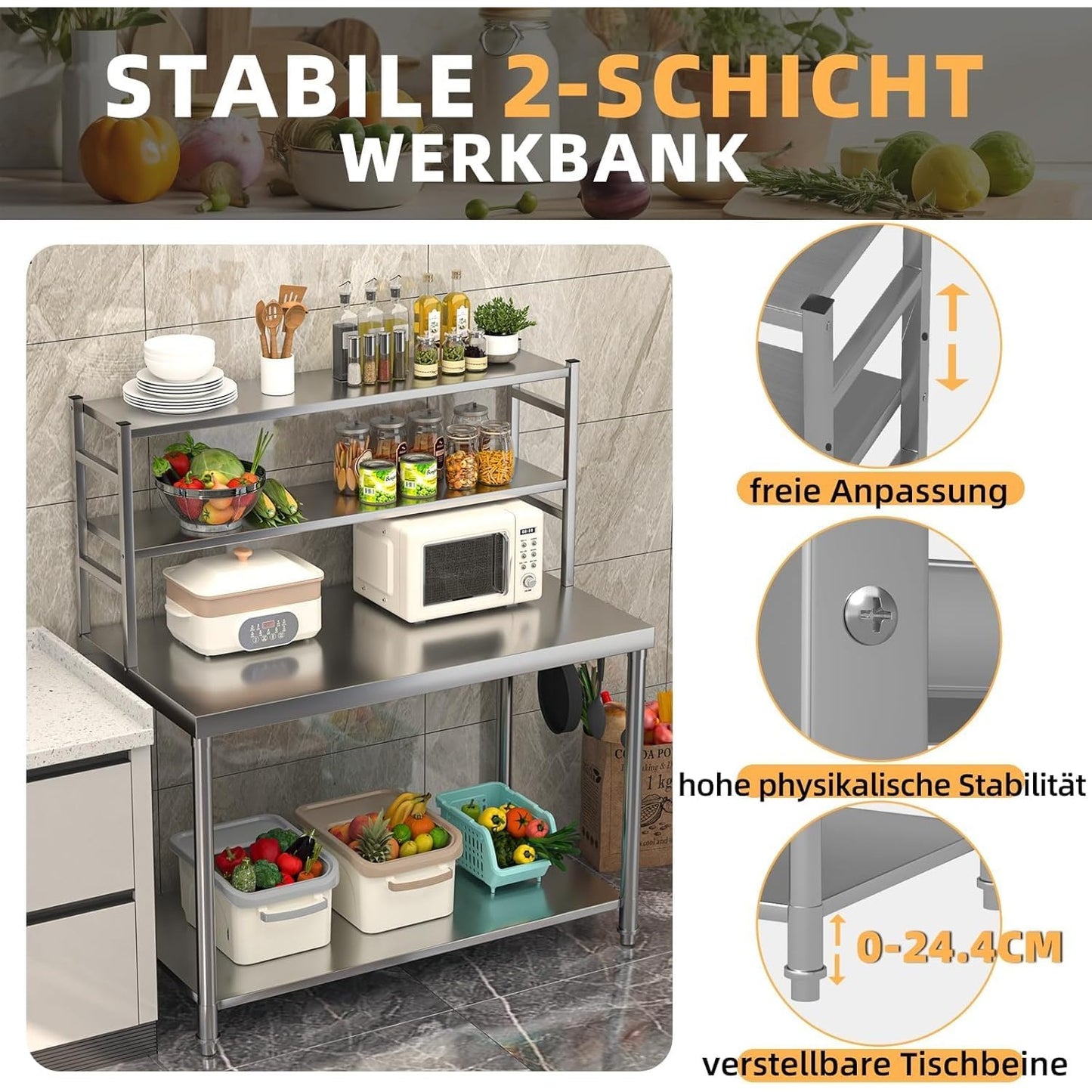 YODOLLA Stainless Steel Kitchen Work Table