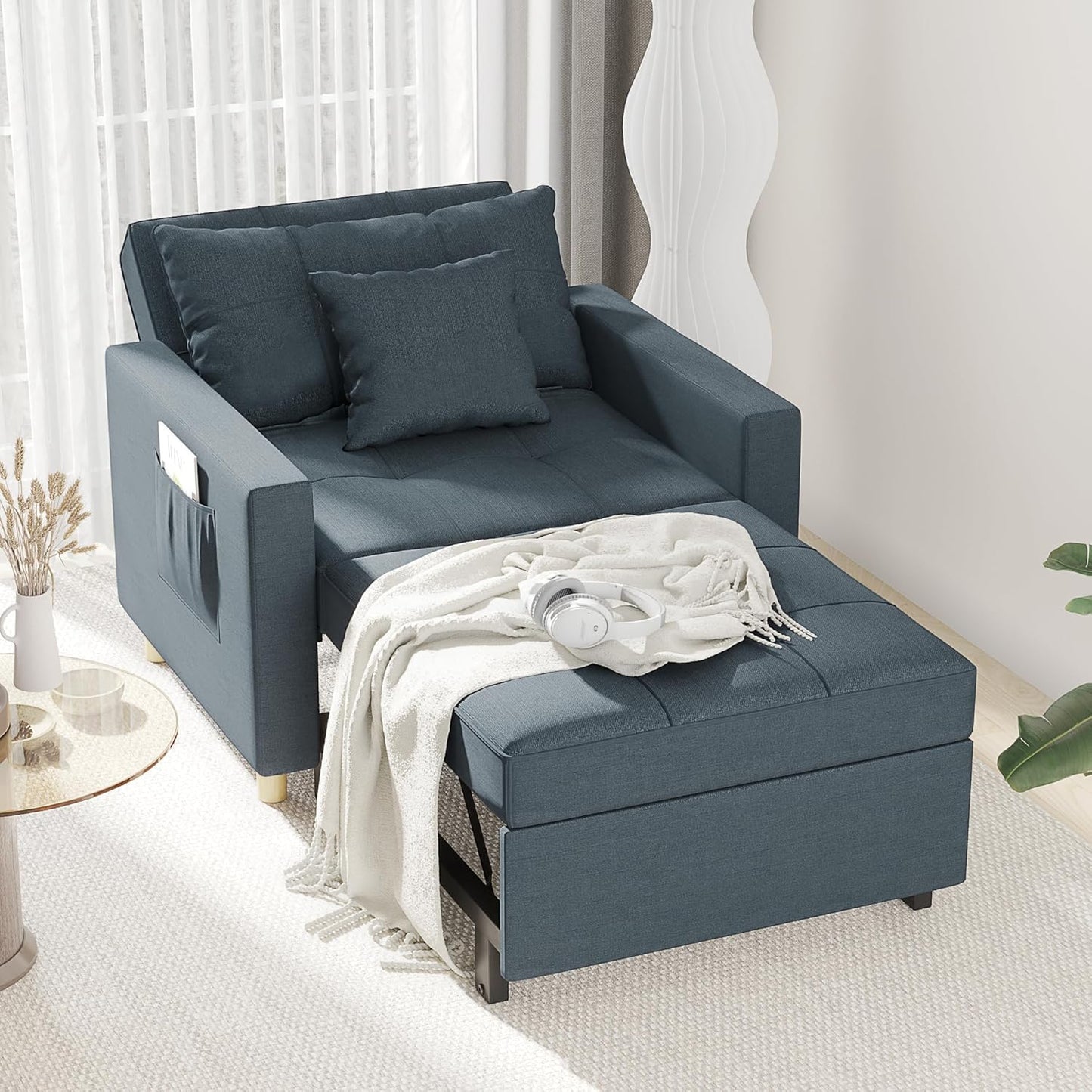 YODOLLA 3-in-1 Sleeper Sofa Bed, 192cm Convertible Single Sofa, Adjustable Armchair