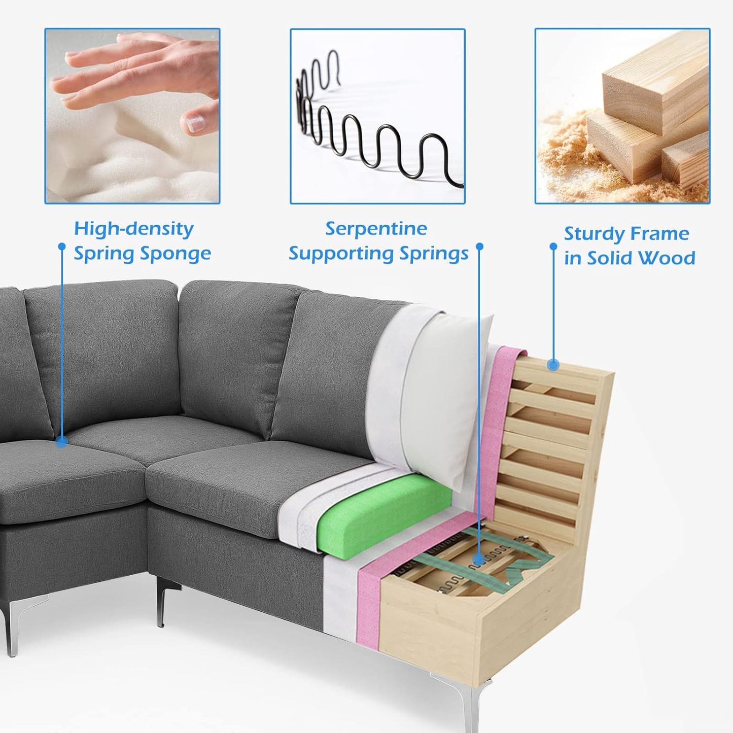 YODOLLA Corner Sofa with Storage, 217cm L Shaped 4 Seater Corner Sofa Couch