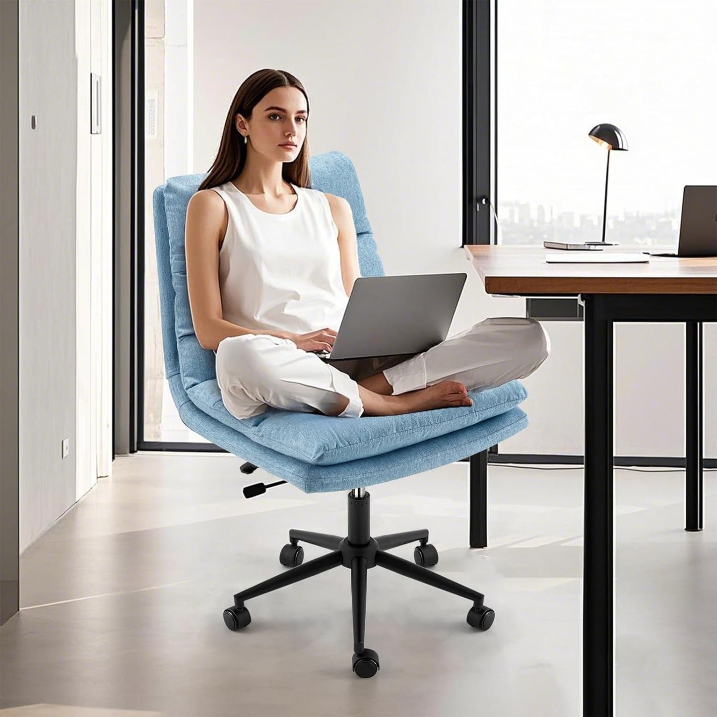YODOLLA Armless Office Chair Wide Seat, Height Adjustable Computer Swivel Vanity Chairs