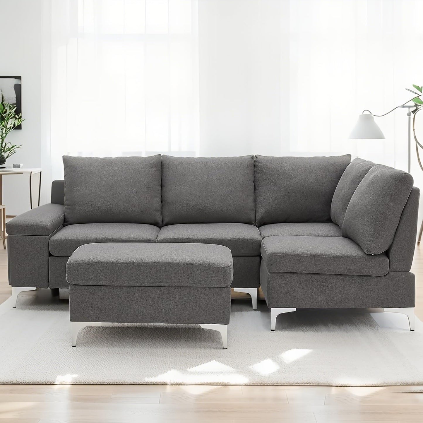 YODOLLA Corner Sofa with Storage, 217cm L Shaped 4 Seater Corner Sofa Couch