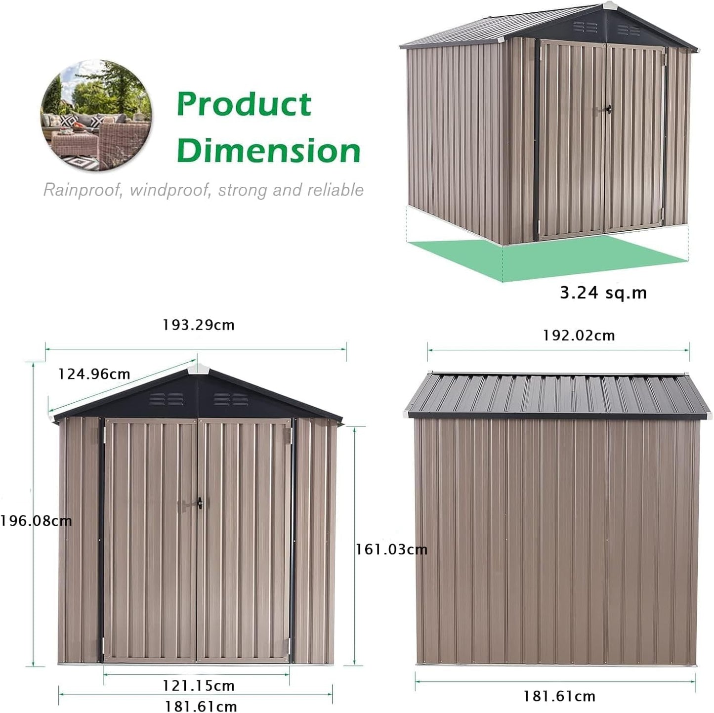 YODOLLA 6x6ft Outdoor Storage Shed, Bike Tool Garden Metal Sheds