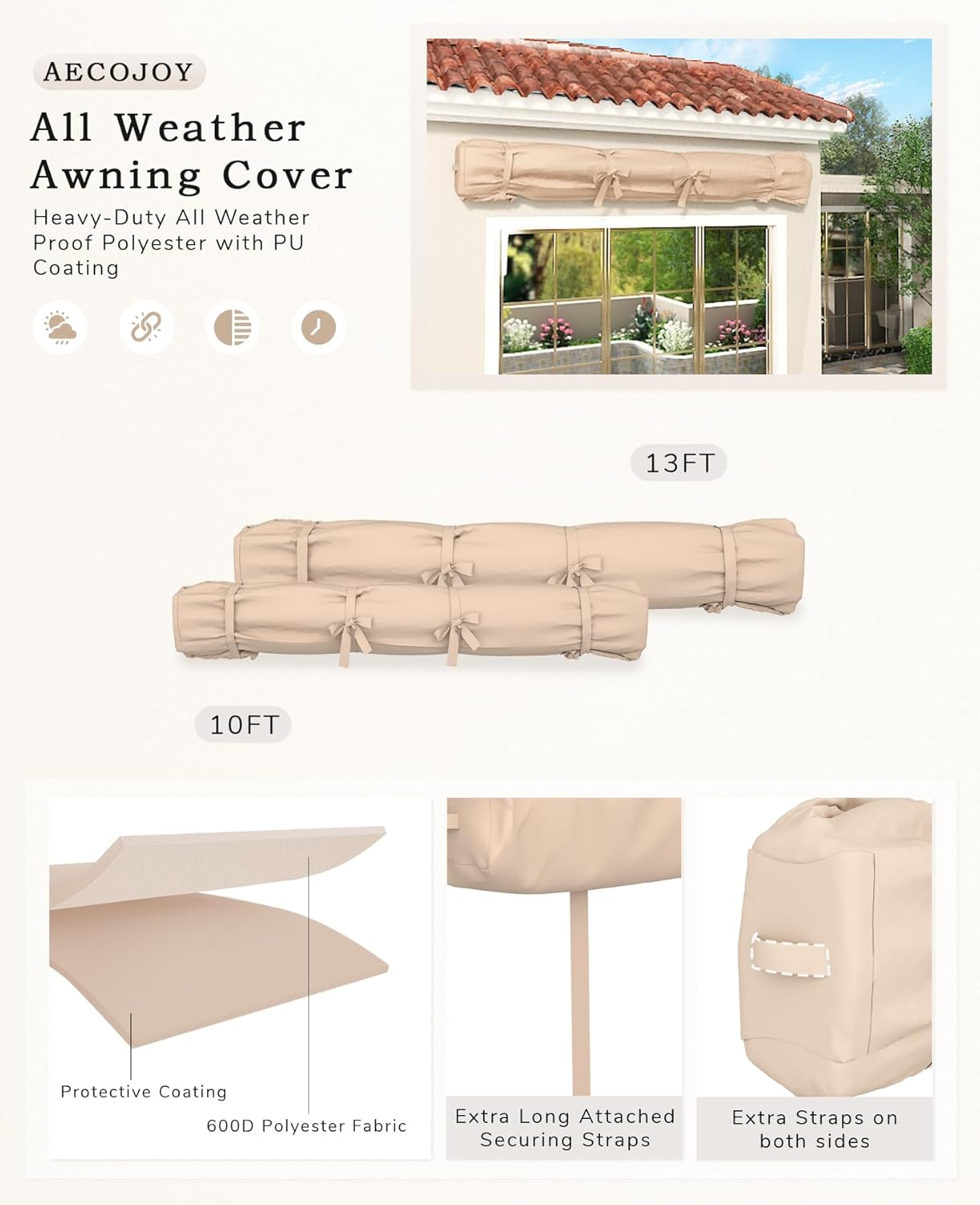 YODOLLA Retractable Awning Cover All-Weather Protective Storage Bag, Beige