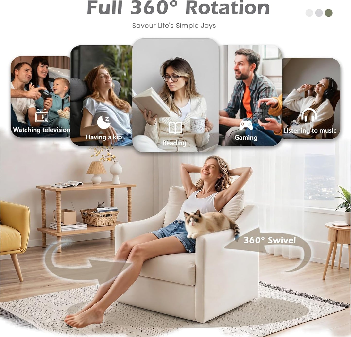 YODOLLA Swivel Armchair Cuddle Sofa Chair Fabric Snuggle Rocker Chairs