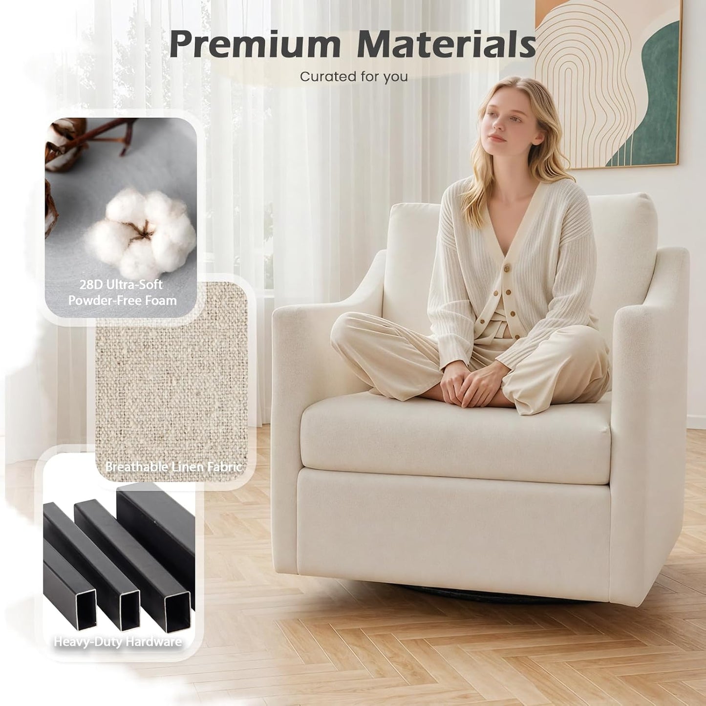 YODOLLA Swivel Armchair Cuddle Sofa Chair Fabric Snuggle Rocker Chairs