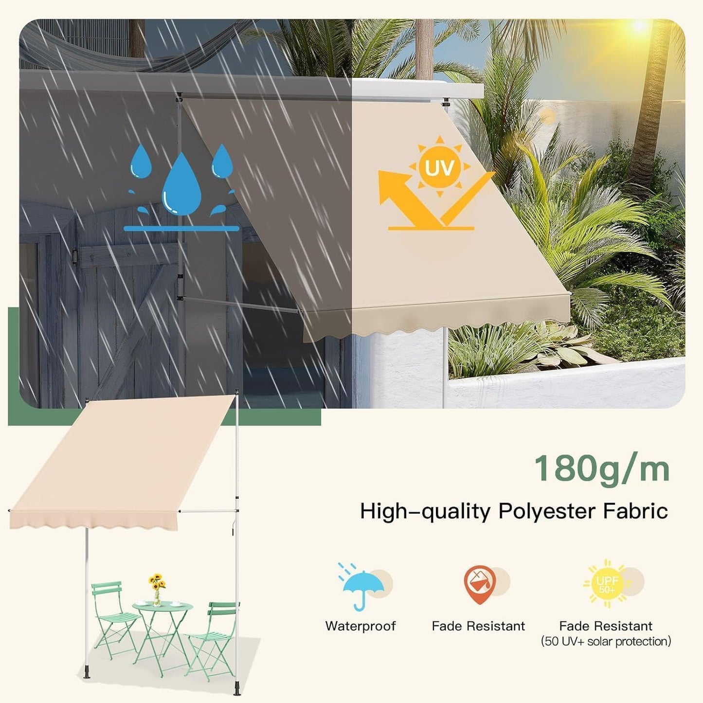 YODOLLA DIY Free Standing Awning, Garden Awnings with Hand Crank