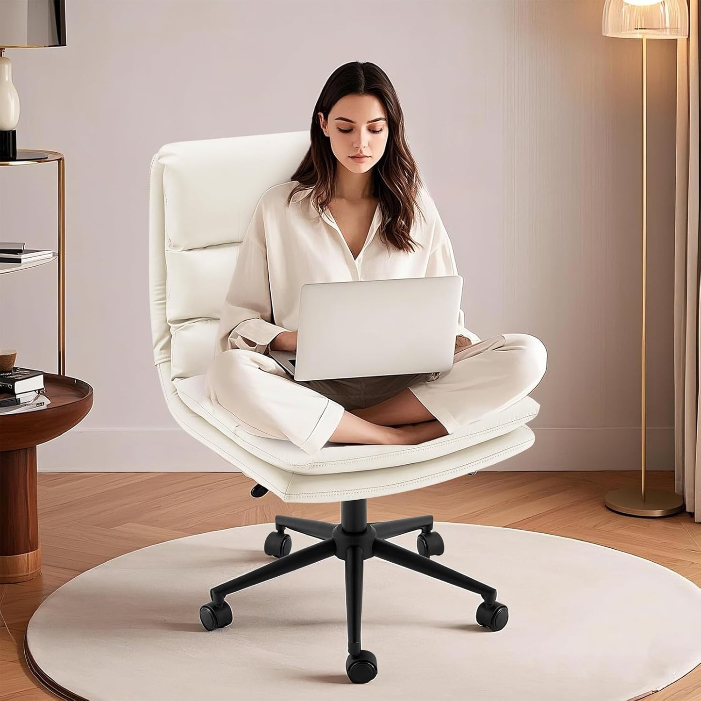 YODOLLA Armless Office Chair Wide Seat, Height Adjustable Computer Swivel Vanity Chairs
