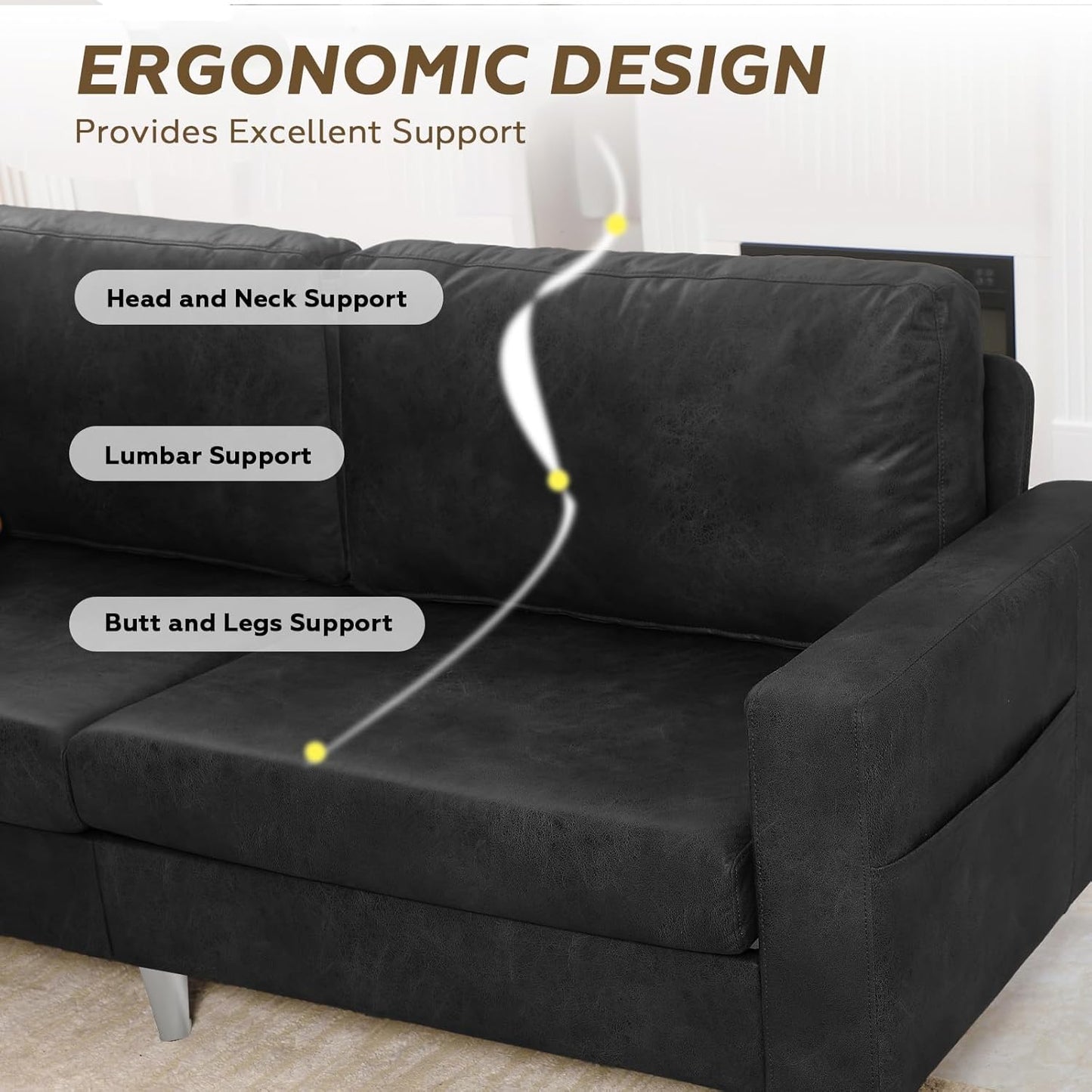 YODOLLA 3 Seater Sofa Faux Leathe rModern Sofa Couch