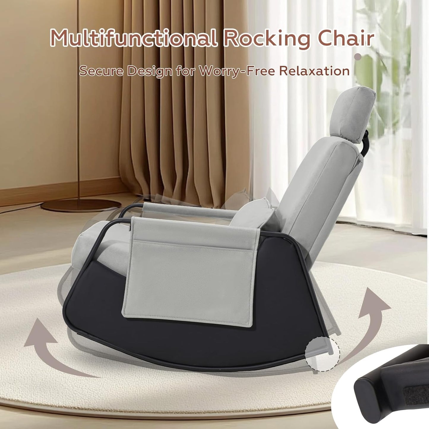 YODOLLA Rocking Nursing Chair with Footrest, Adjustable High Back Armchair