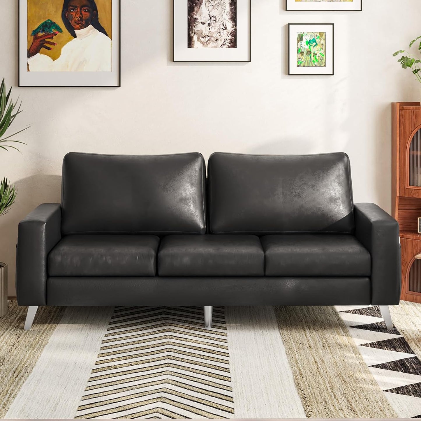YODOLLA 3 Seater Sofa Faux Leathe rModern Sofa Couch