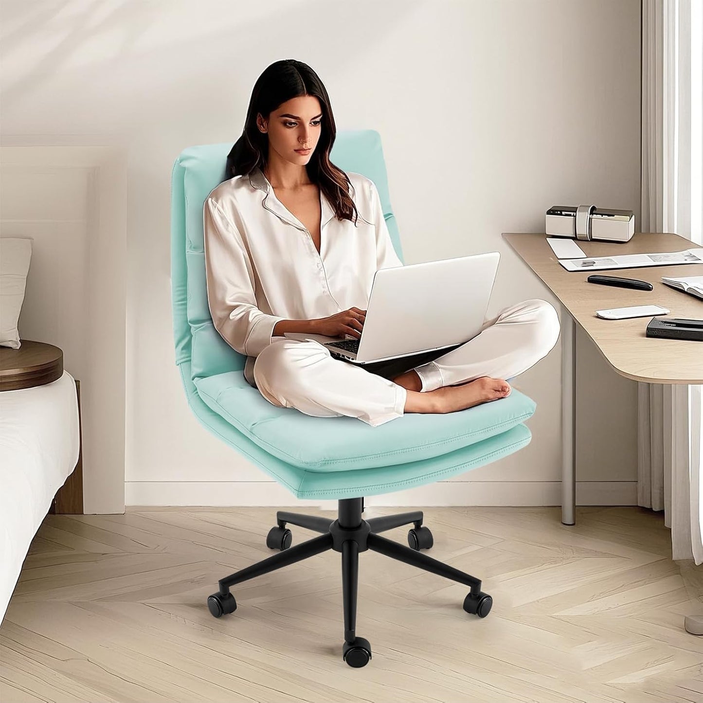 YODOLLA Armless Office Chair Wide Seat, Height Adjustable Computer Swivel Vanity Chairs