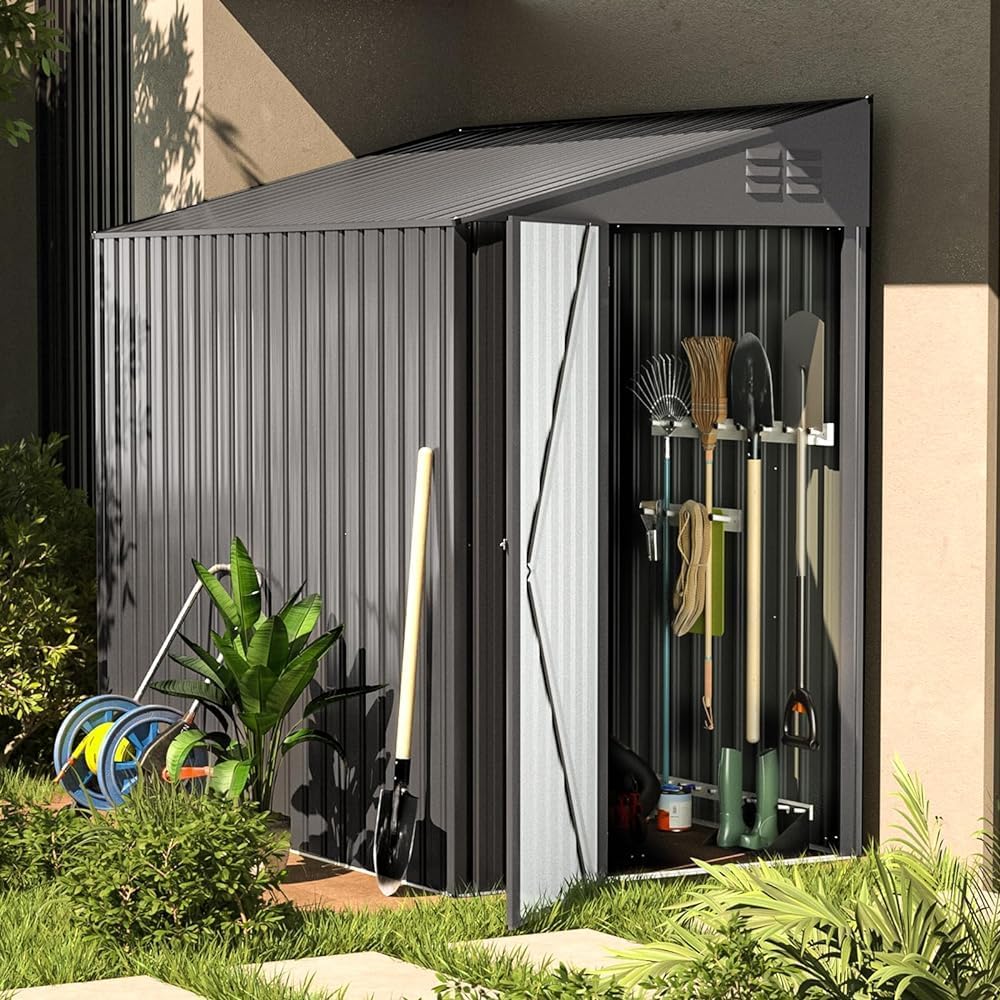 YODOLLA Outdoor Lean to Storage, 1.2m × 2.1m Metal Shed