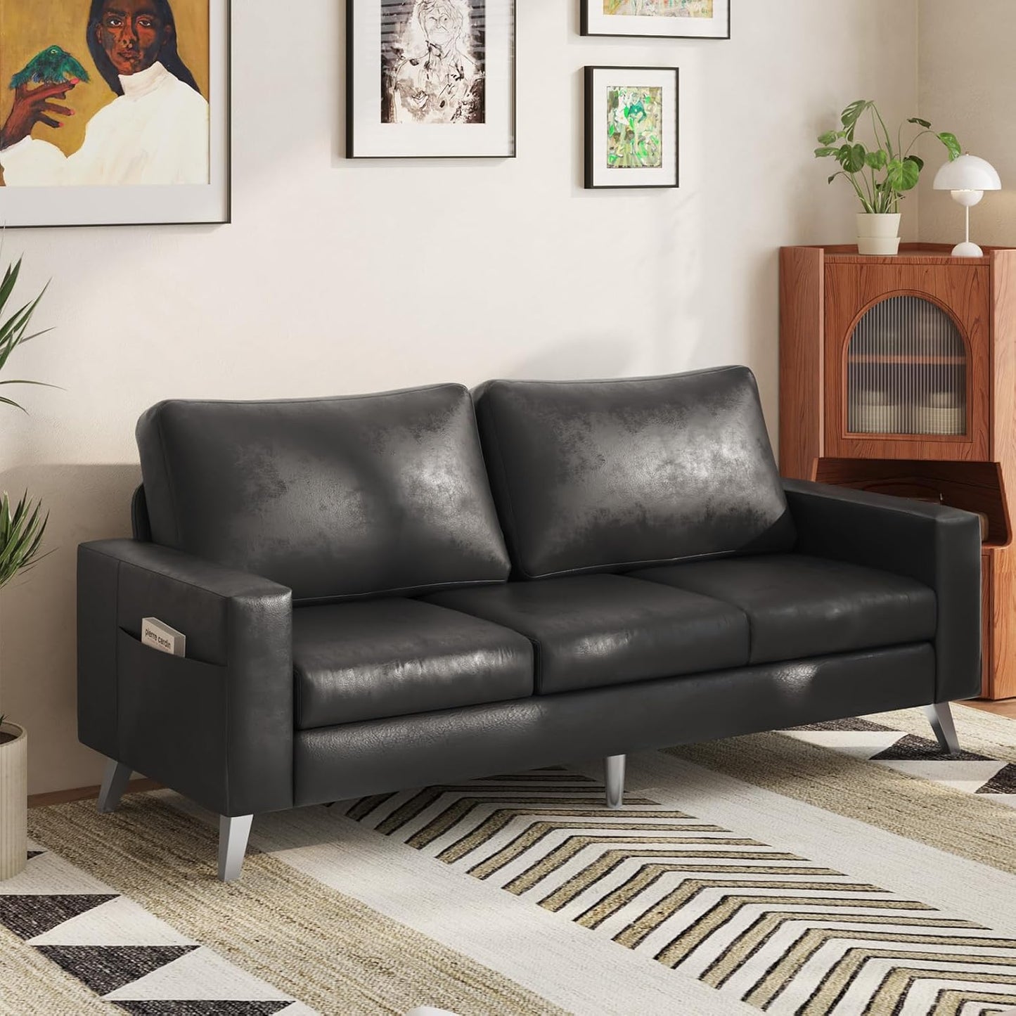 YODOLLA 3 Seater Sofa Faux Leathe rModern Sofa Couch