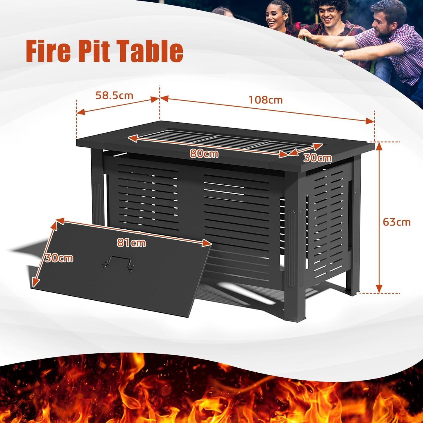 YODOLLA Large Fire Pit Table, Metal Fire Pits for Outdoor BBQ