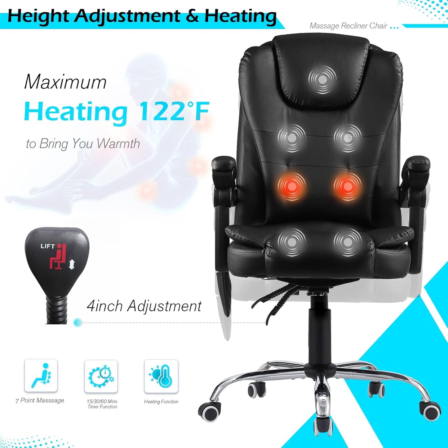 YODOLLA High Back Office Chair Heated Massage, Executive Desk Chairs with 7-Point Vibration